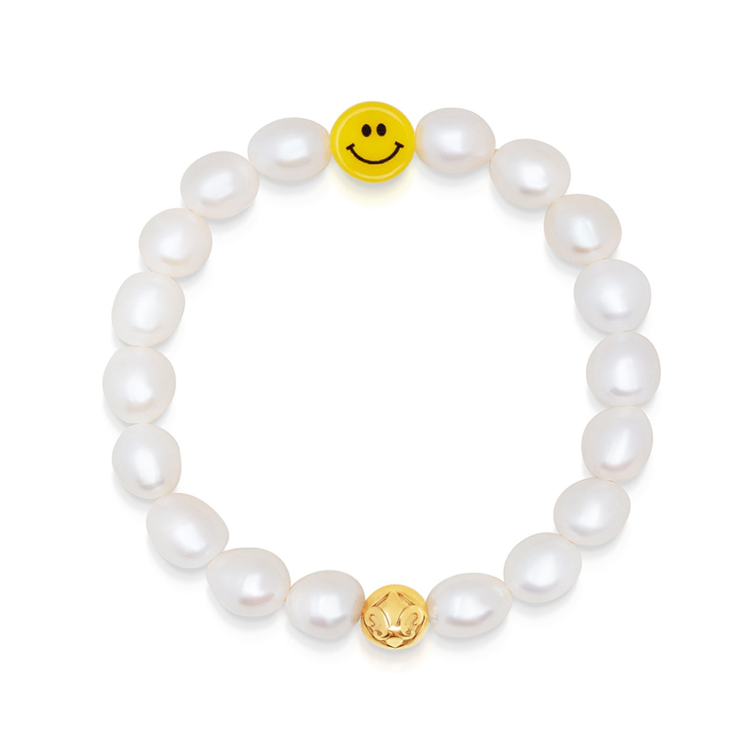 White / Yellow / Orange Men's Pearl Bracelet With Smiley Nialaya Jewelry
