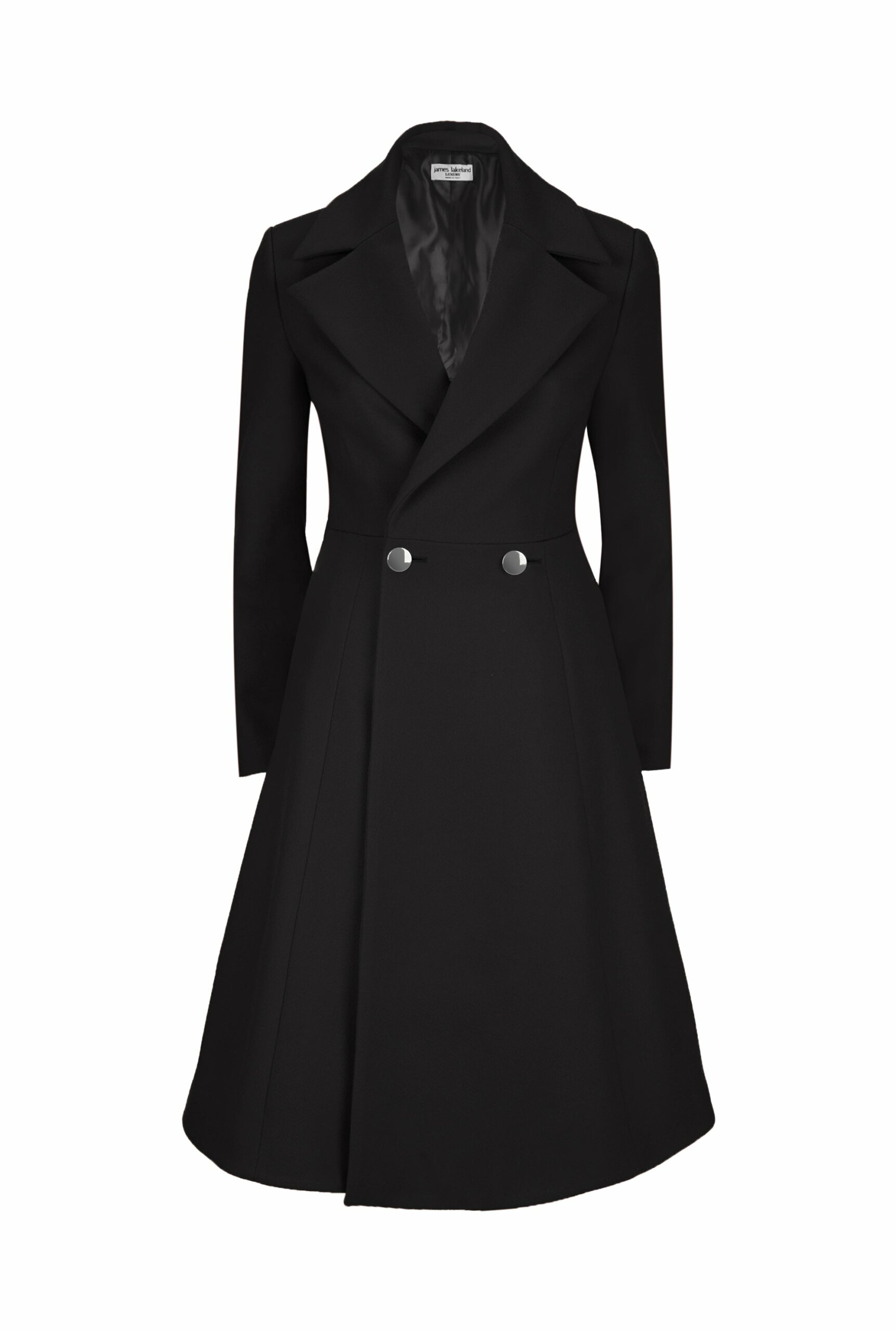 Women's Double Breasted A-Line Coat - Black Extra Large James Lakeland