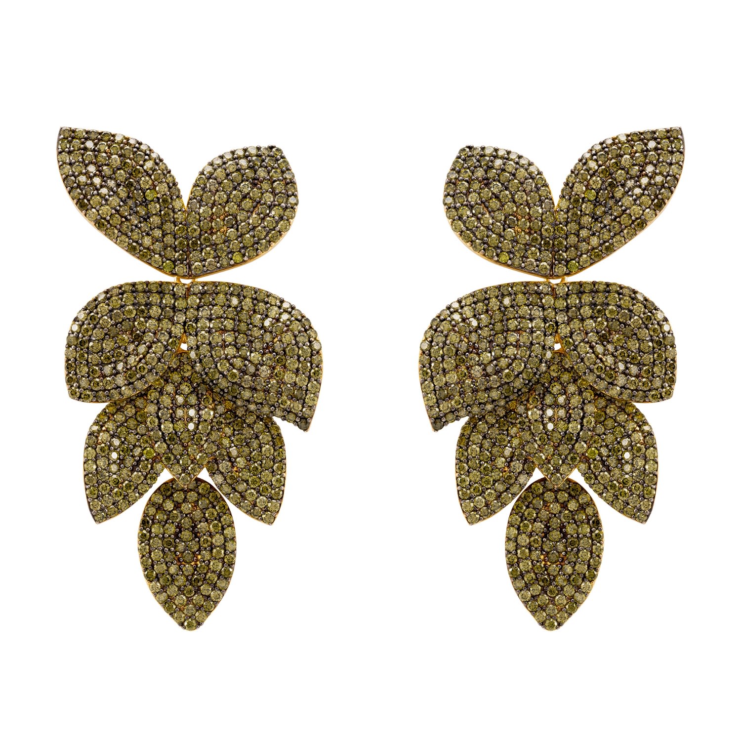 Women's Gold / Green Petal Cascading Flower Earrings Gold Peridot Cz LATELITA