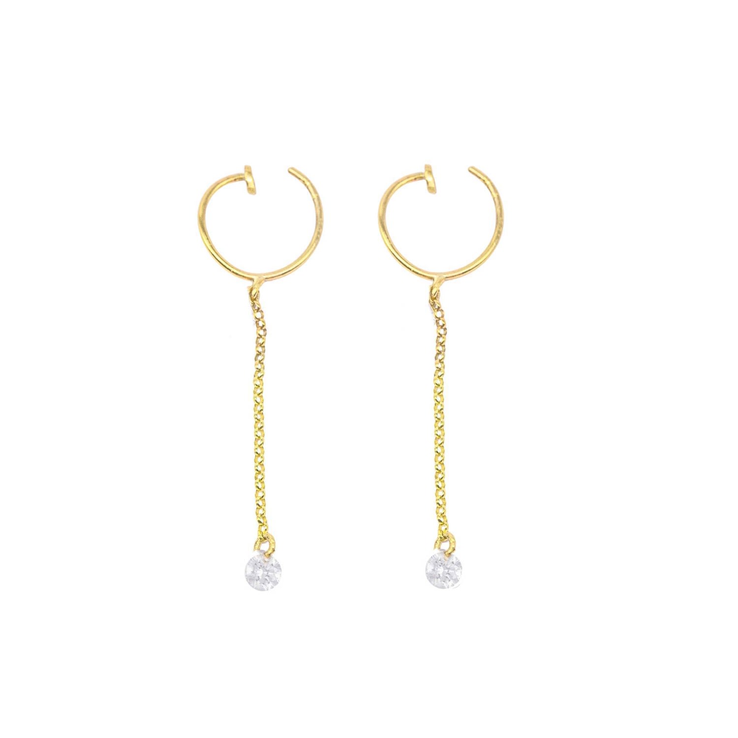 Women's Gold Naked Diamond Chain Huggie Hoop Earrings Lily Flo Jewellery