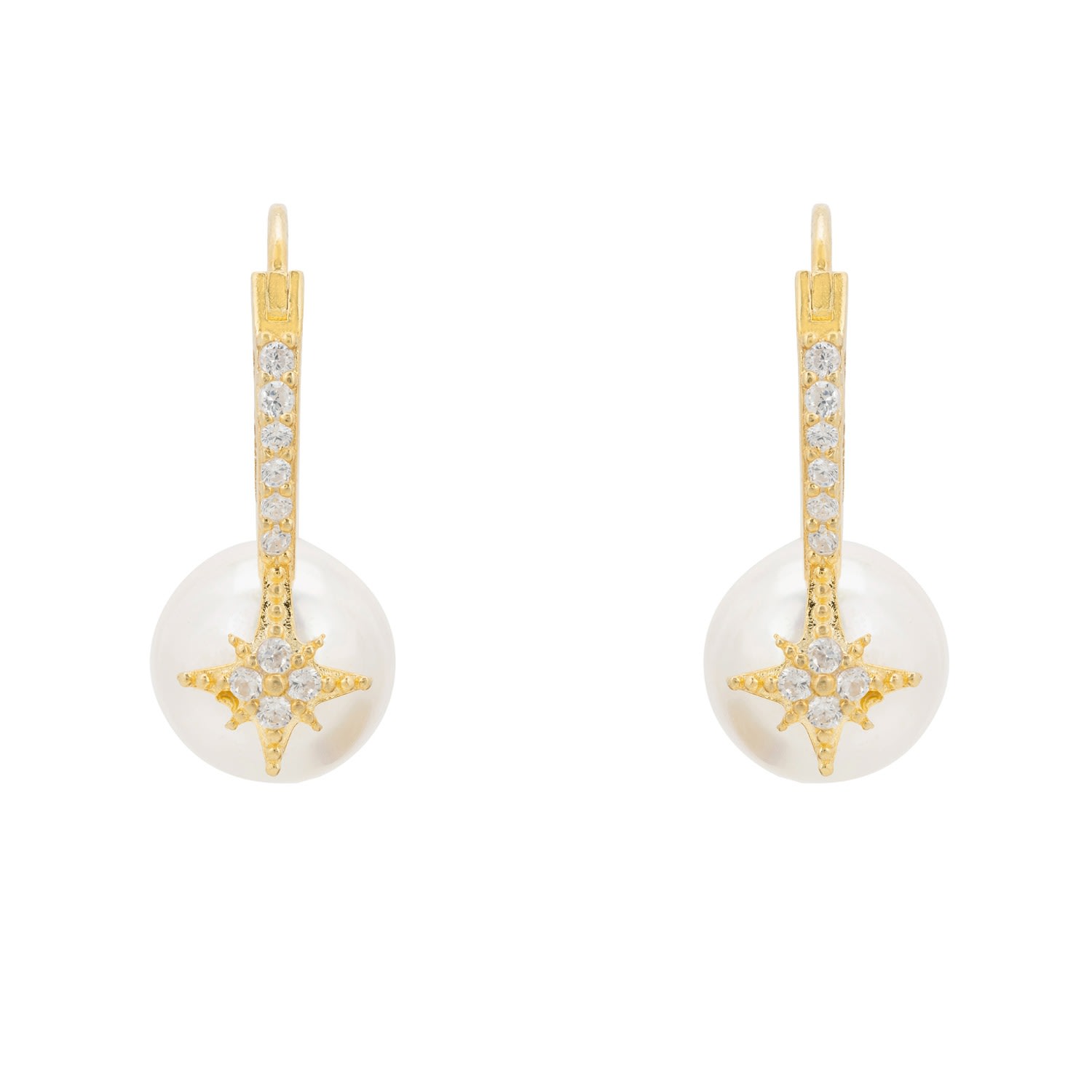 Women's Gold / White Pearl & North Star Drop Earrings Gold LATELITA