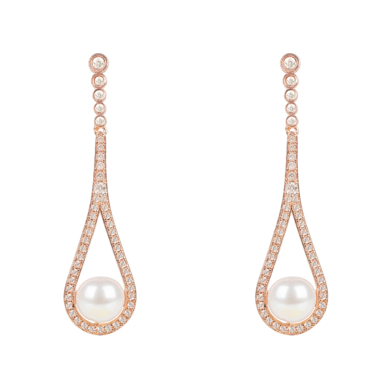 Women's Rose Gold Cradled Pearl Drop Earrings Rosegold LATELITA