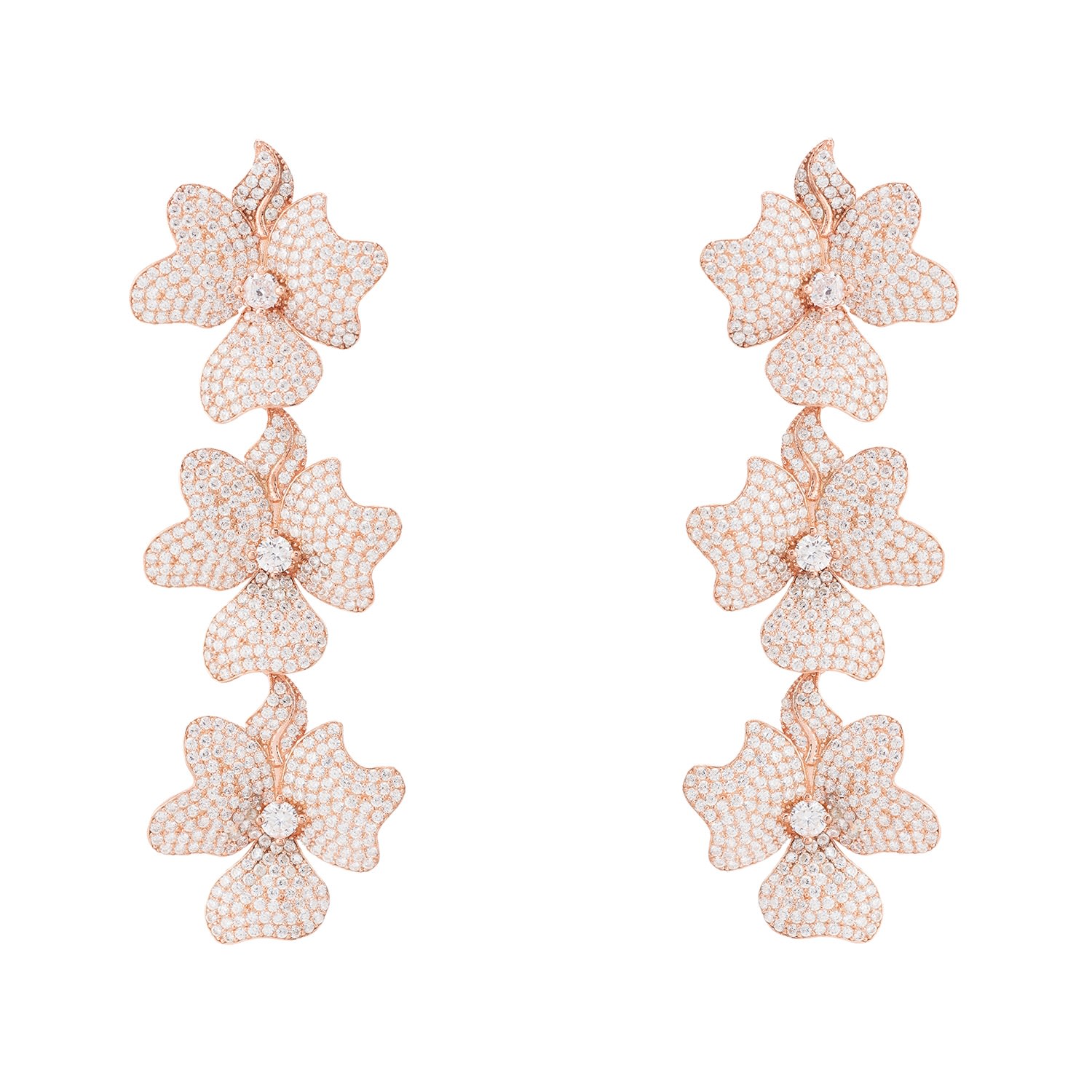 Women's Rose Gold / White Jasmine Flower Triple Drop Earrings Rosegold LATELITA