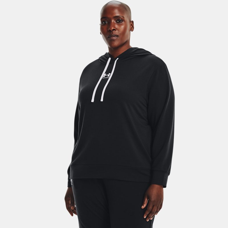Women's Under Armour Rival Terry Hoodie Black / White 1X