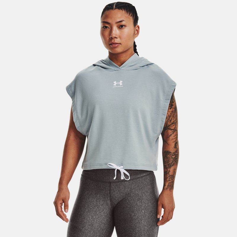 Women's Under Armour Rival Terry Short Sleeve Hoodie Harbor Blue