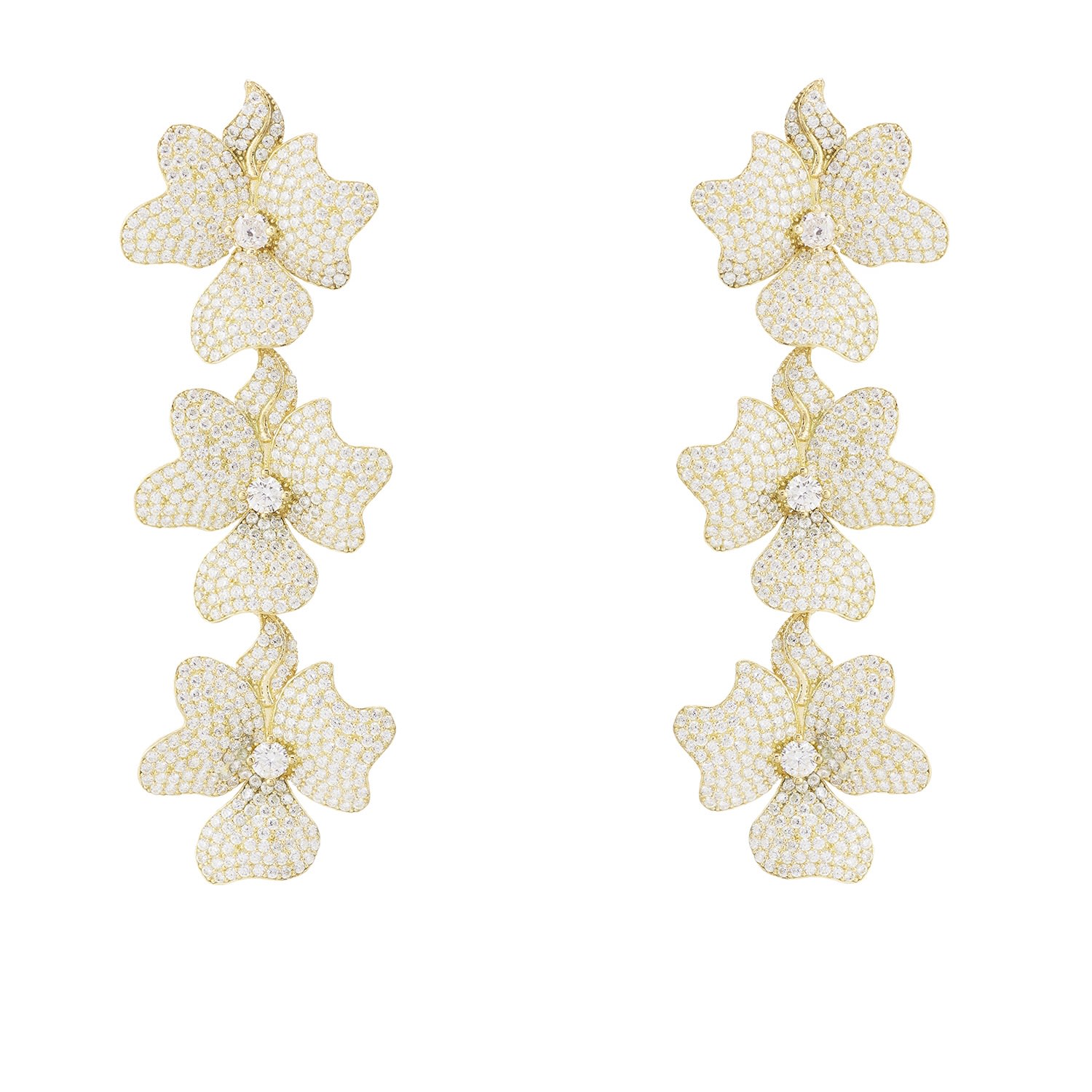 Women's White / Gold Jasmine Flower Triple Drop Earrings Gold LATELITA