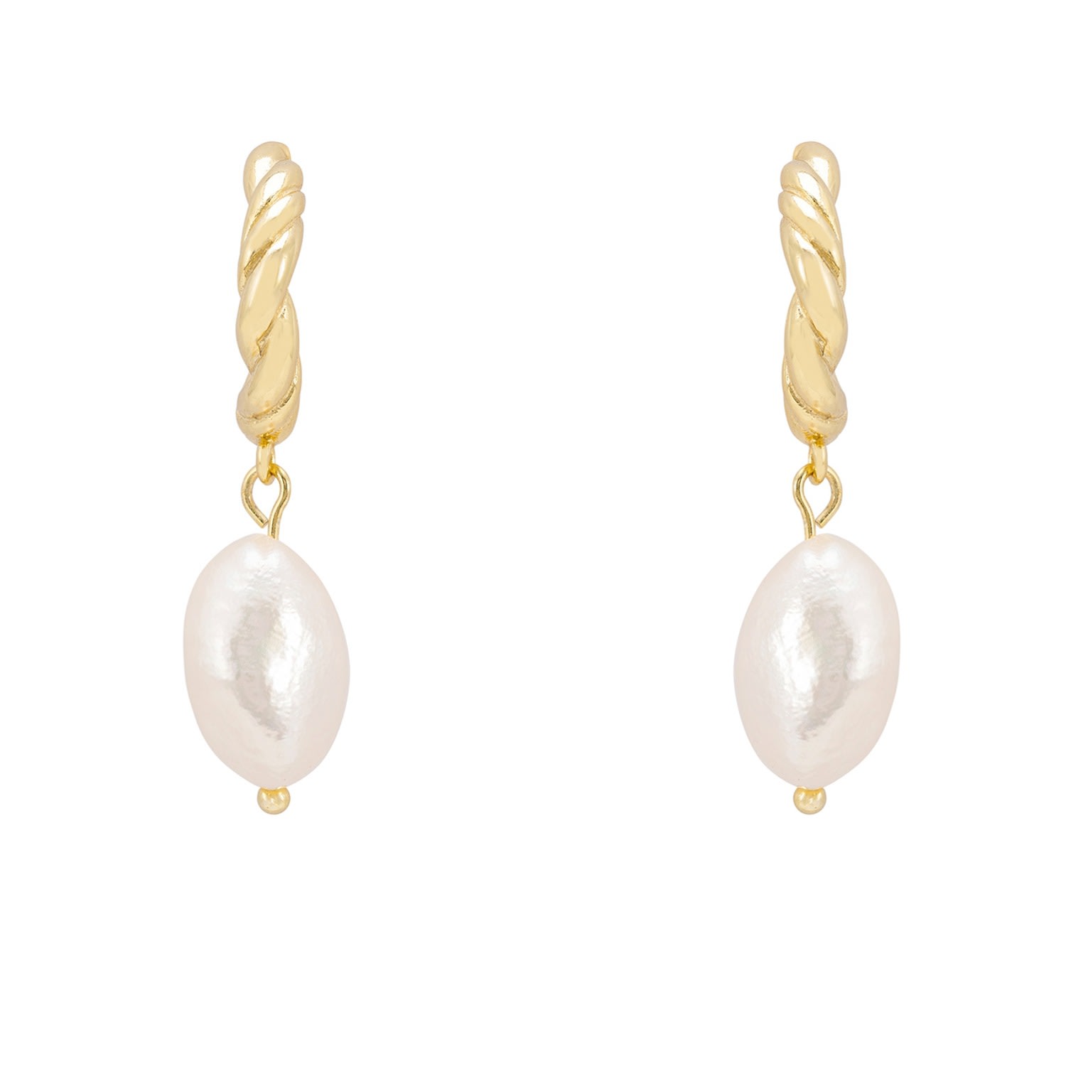 Women's White / Gold Twisted Flax Pearl Hoop Earrings Gold LATELITA