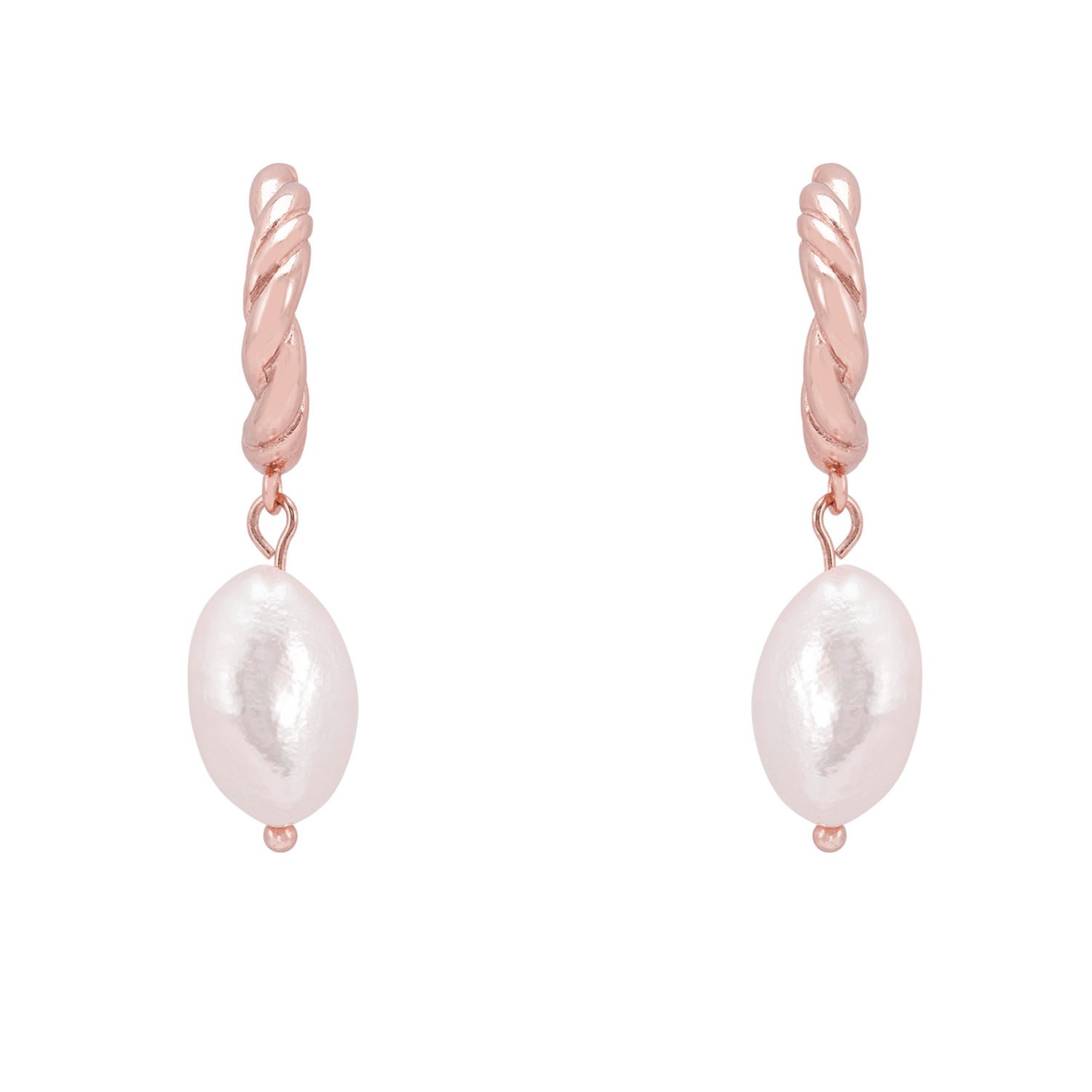 Women's White / Rose Gold Twisted Flax Pearl Hoop Earrings Rosegold LATELITA