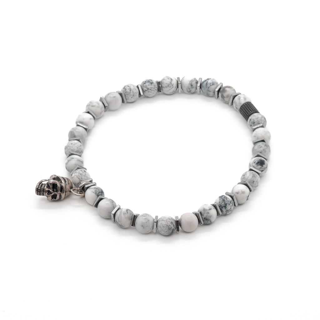 Women's White / Silver Men's Spiritual Beaded Skull Bracelet Ebru Jewelry