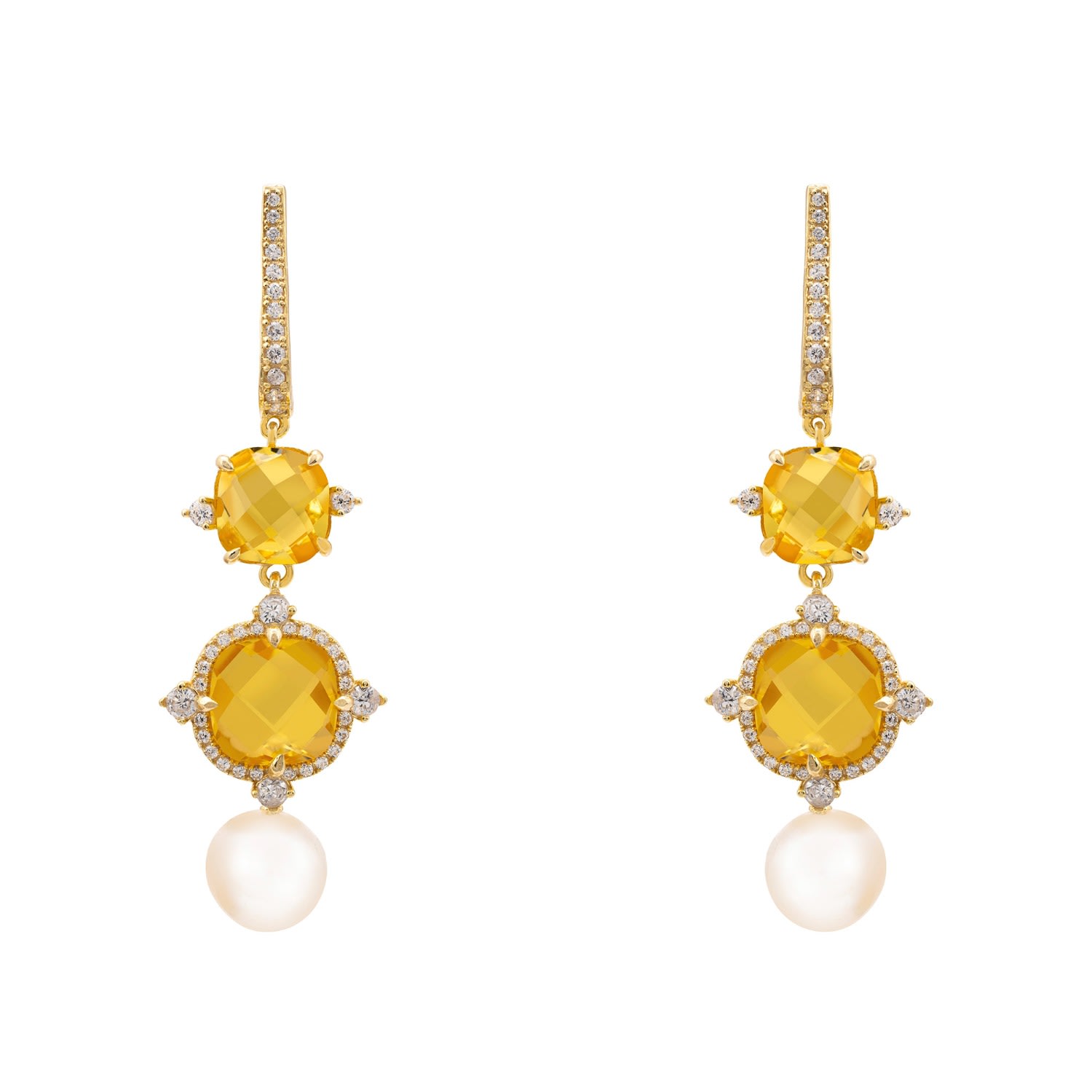 Women's White / Yellow / Orange Marguerite Pearl & Citrine Earrings Gold LATELITA