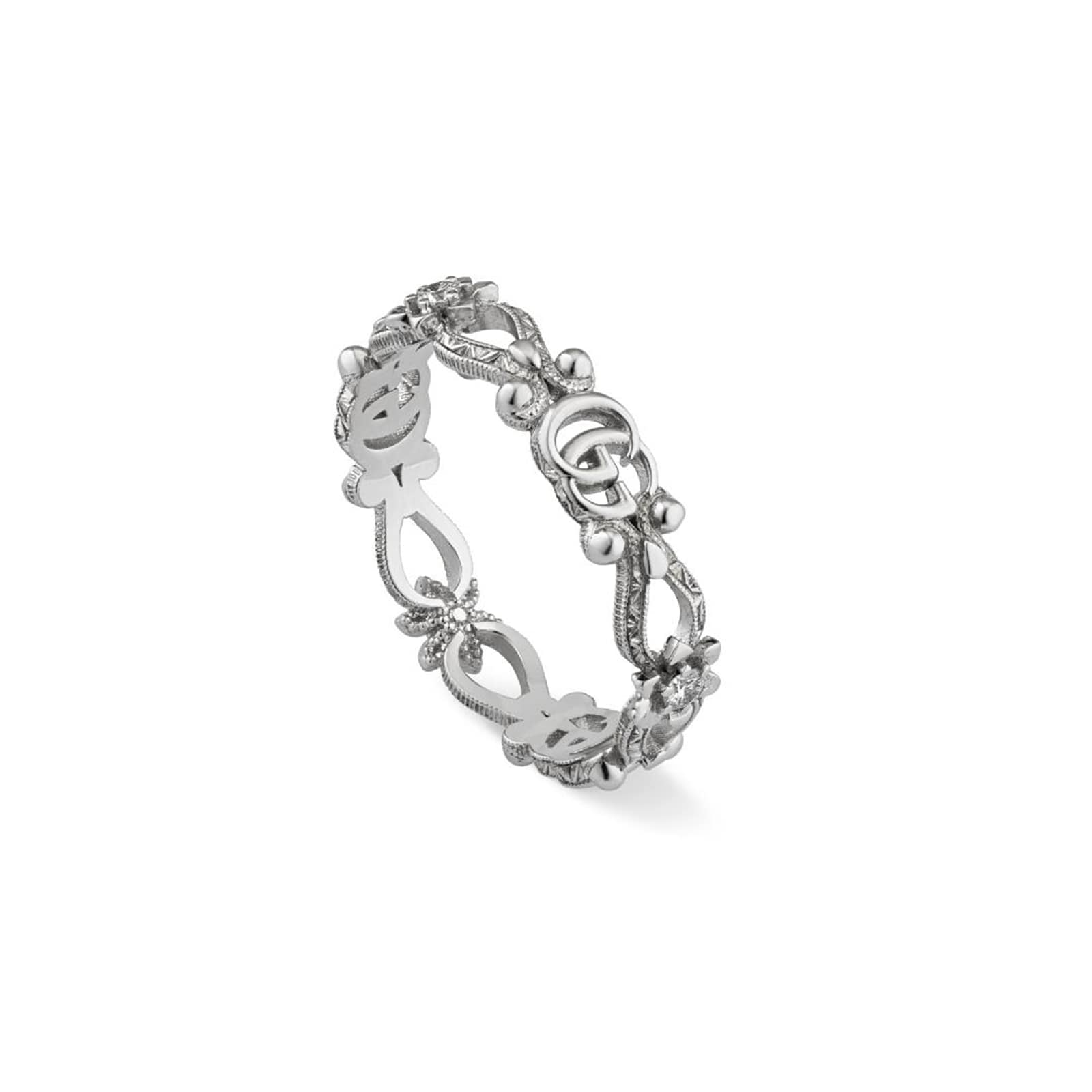 Gucci 18ct White Gold Diamond Flora Ring - Ring Size N