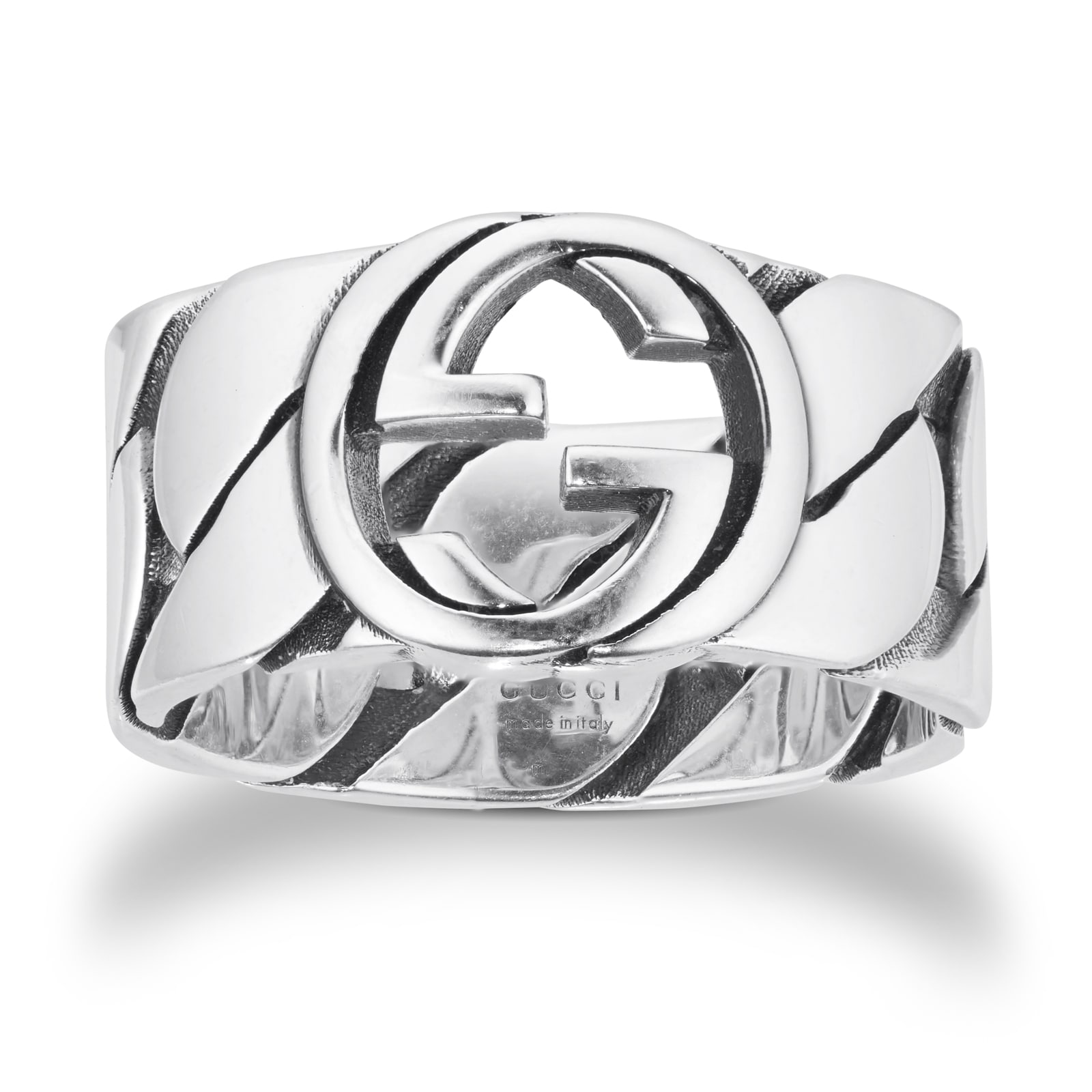 Gucci Interlocking G Sterling Silver 10mm Ring - Ring Size O