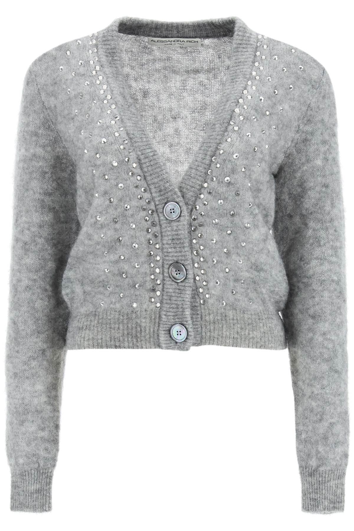 ALESSANDRA RICH CARDIGAN IN WOOL AND MOHAIR WITH CRYSTALS