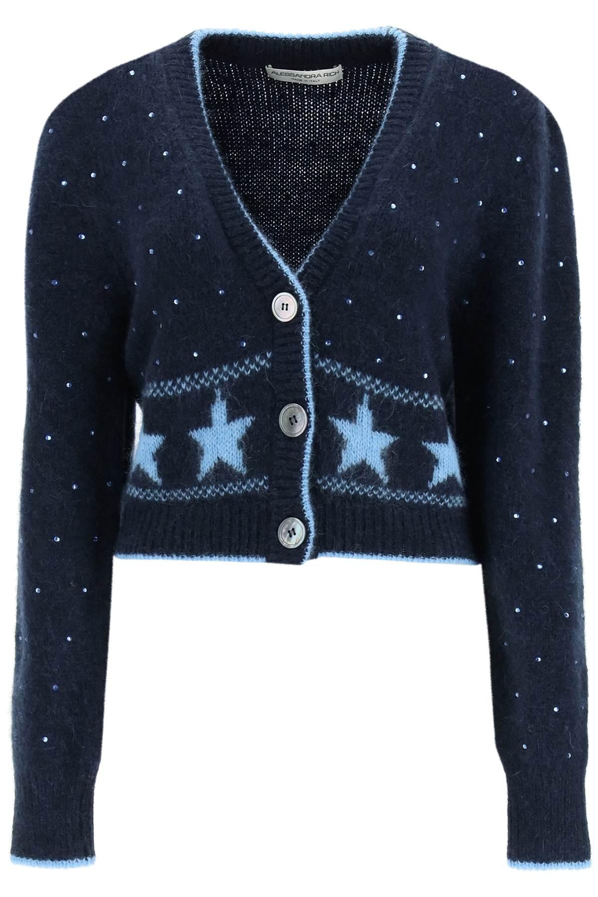 ALESSANDRA RICH WOOL AND ALPACA WOOL CARDIGAN WITH CRYSTALS