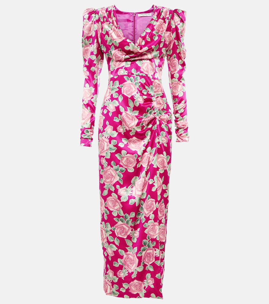 Alessandra Rich Floral draped silk satin maxi dress