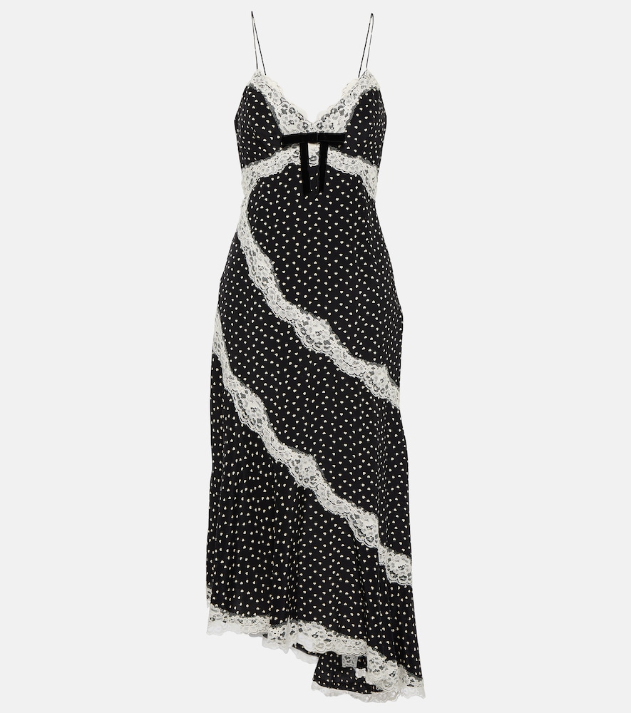Alessandra Rich Lace-trimmed polka-dot silk midi dress