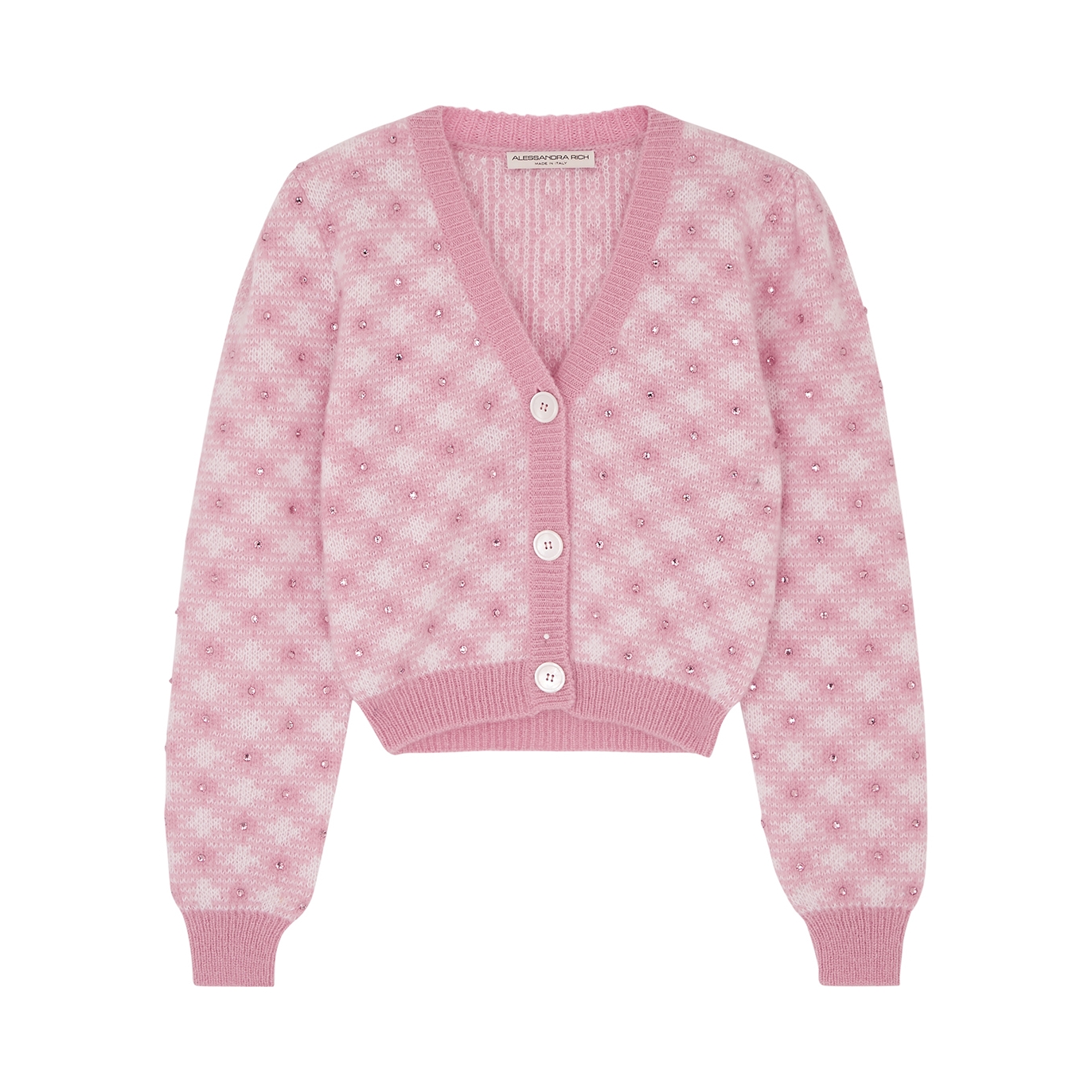 Alessandra Rich Vichy Embellished Mohair-blend Cardigan - Pink - 12