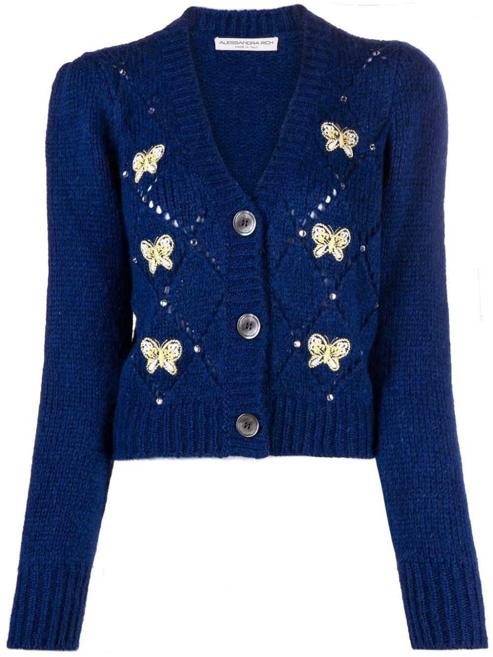 Alessandra Rich butterfly-embroidered pointelle cardigan