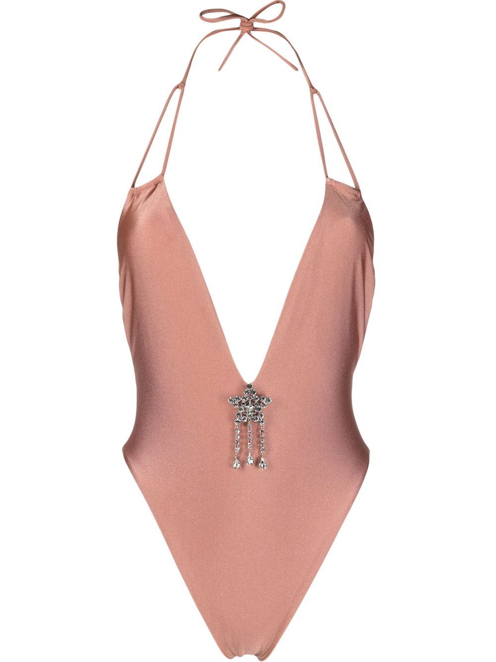 Alessandra Rich crystal-embellished open-back swimsuit - Pink