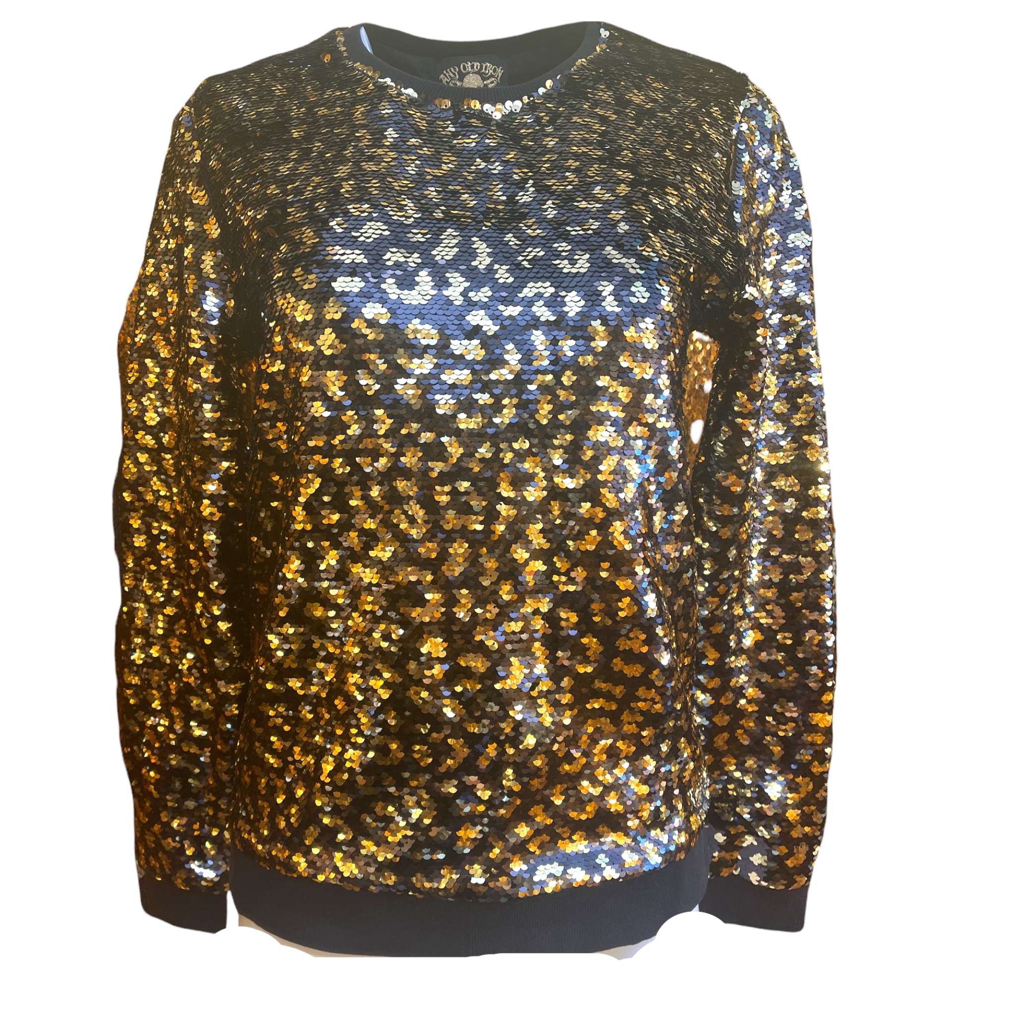 Any Old Iron Mens Leopard Sequin Sweatshirt Xs