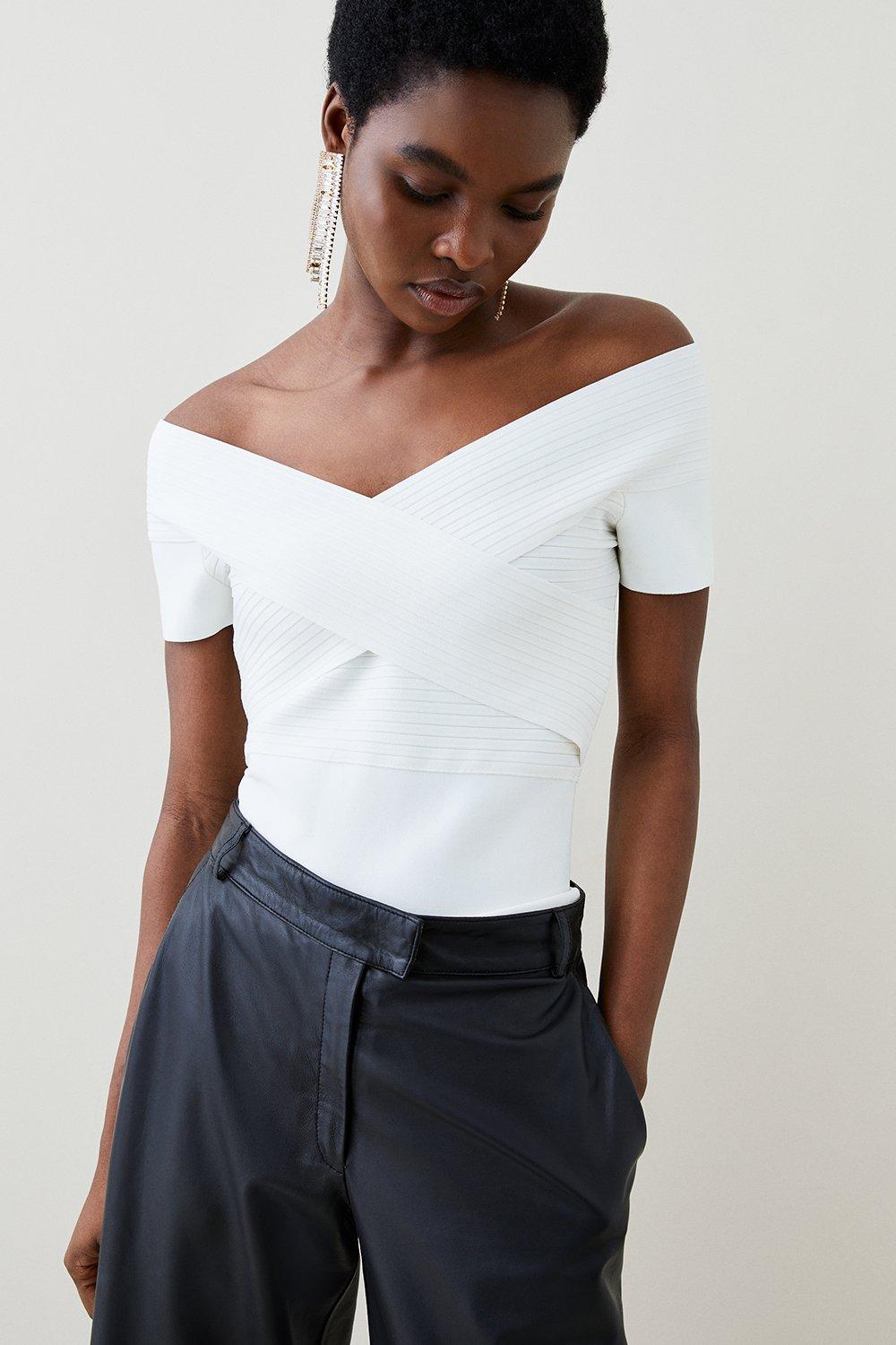 Bandage Off The Shoulder Top Made With Recycled Yarn - Ivory