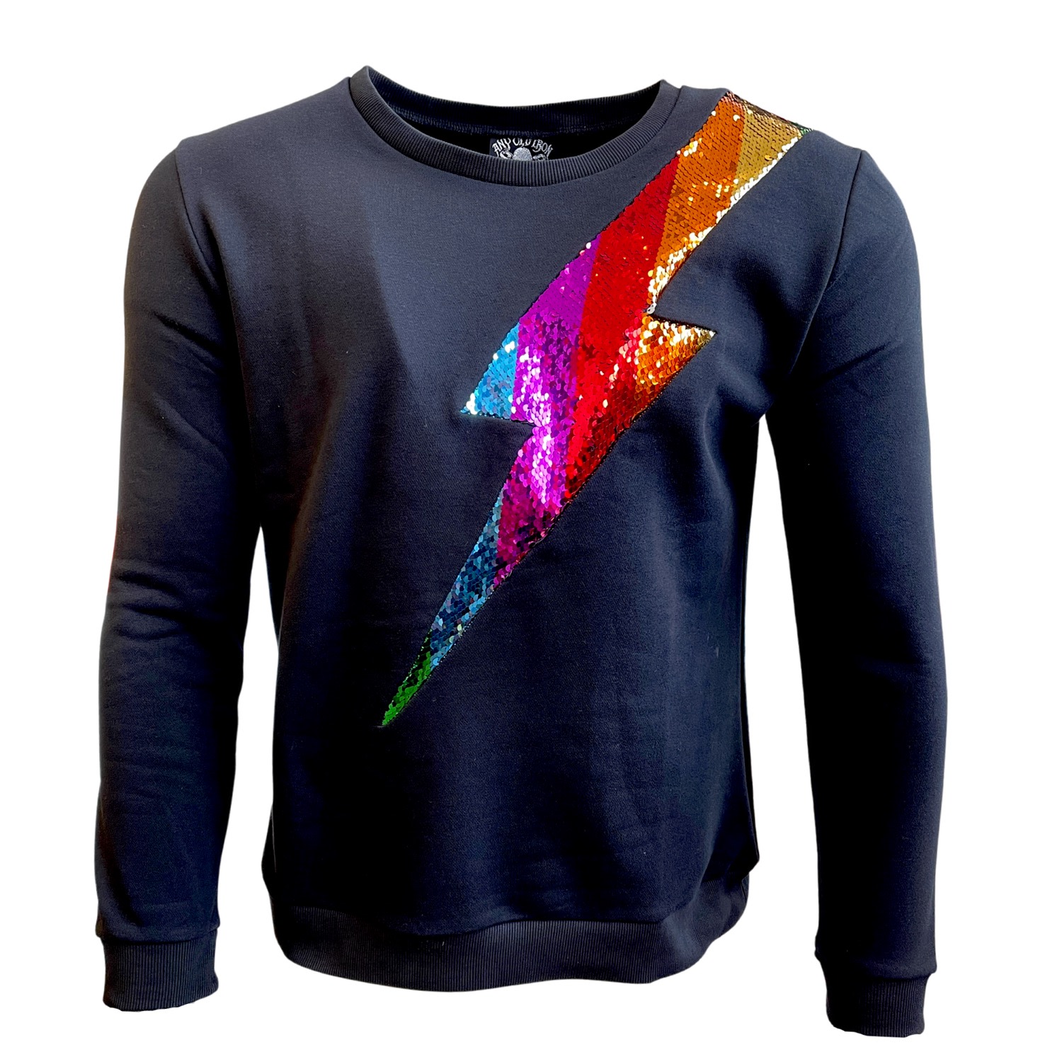 Black Any Old Iron Mens Rainbow Lightning Sweatshirt Xs