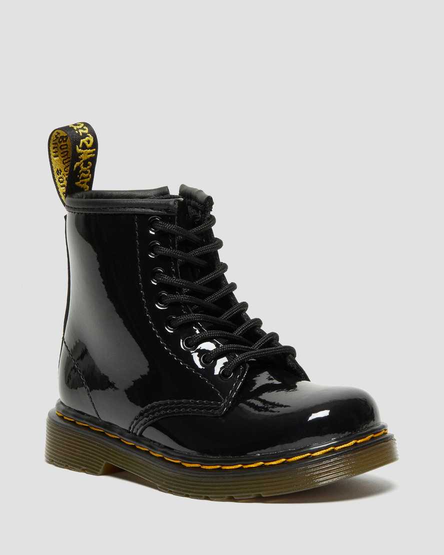 Dr. Martens Kids 1460 Patent Leather Lace Up Boots in Black, Size: 8
