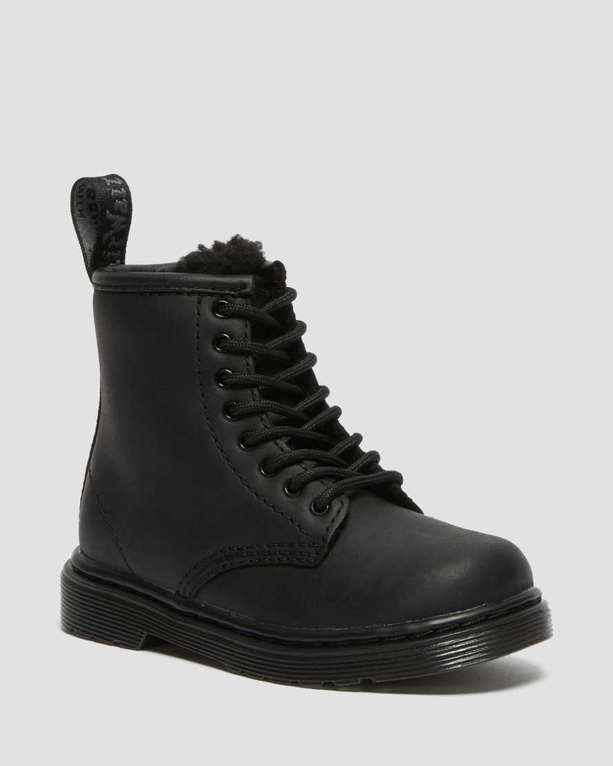Dr. Martens Kids 1460 Serena Faux Fur Lined Leather Boots in Black, Size: 9