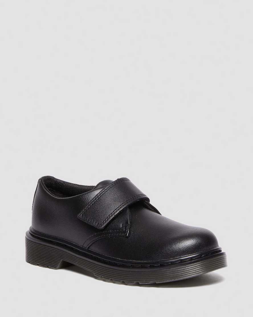 Dr. Martens Kids Kamron Leather Strap Velcro Oxford Shoes in Black, Size: 11.5