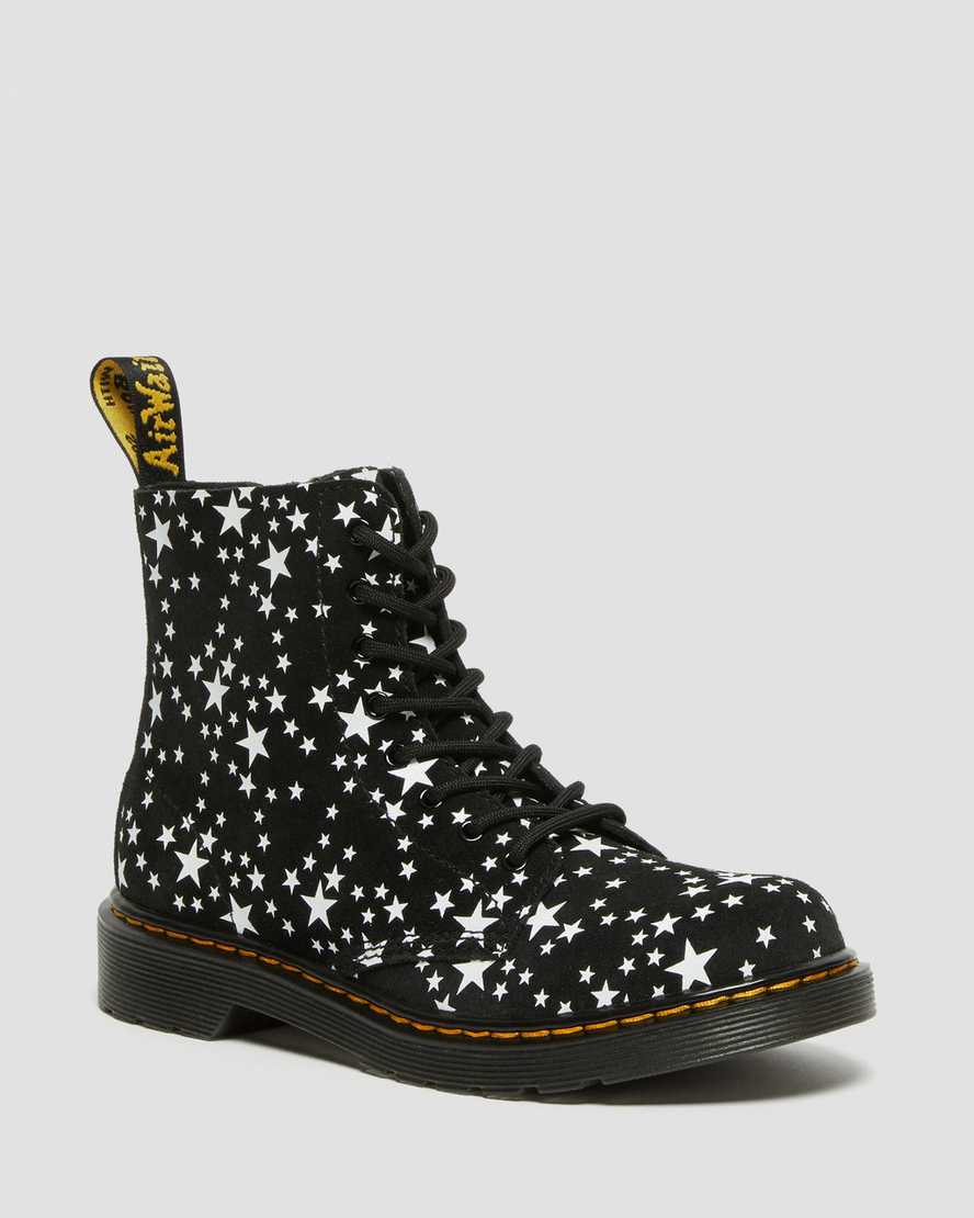 Dr. Martens Kids Suede Youth 1460 Pascal Star Lace Up Boots in Black/White, Size: 4