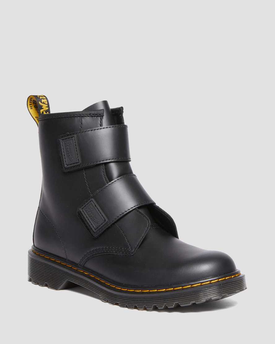 Dr. Martens Kids Youth 1460 Leather Strap Velcro Boots in Black, Size: 5