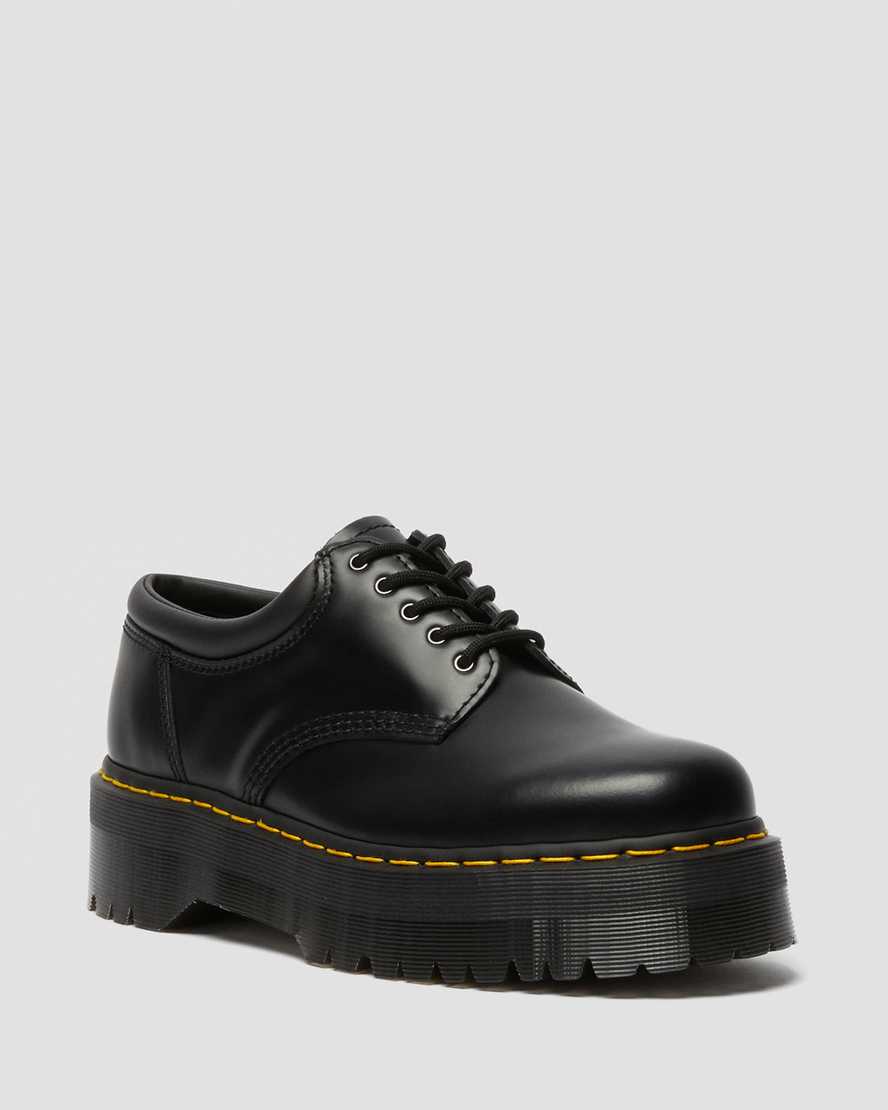 Dr. Martens Men's 8053 Quad Smooth Leather Platform Shoes in Black, Size: 12