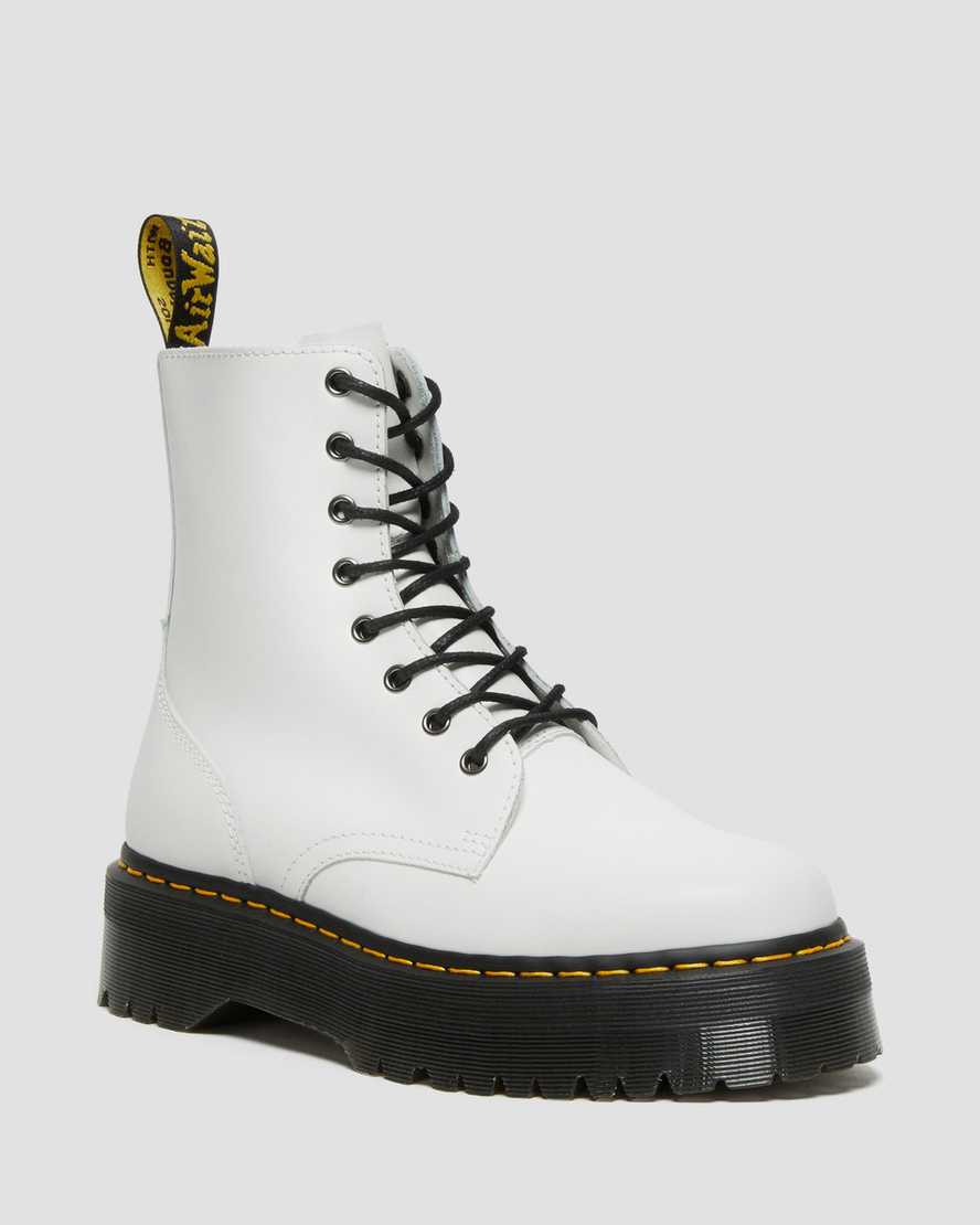 Dr. Martens Men's Jadon Smooth Leather Platform Boots in White, Size: 10