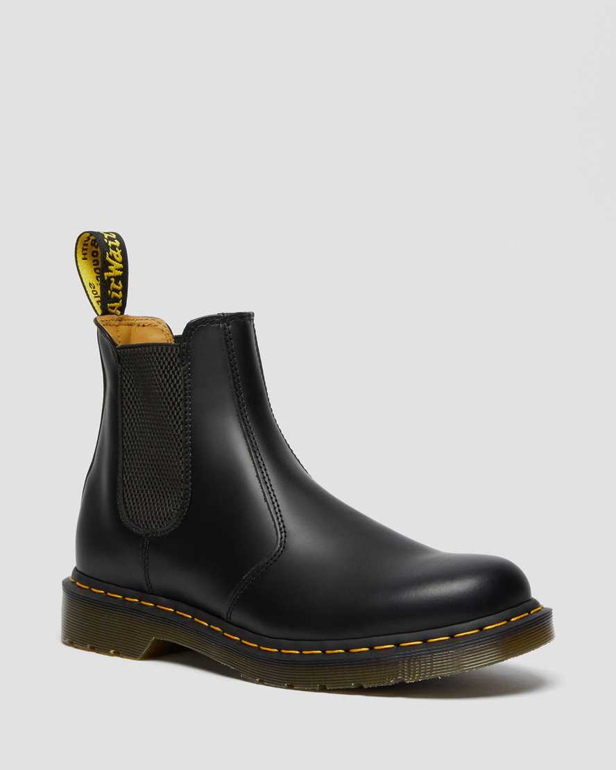 Dr. Martens Men's Leather 2976 Yellow Stitch Smooth Chelsea Boots in Black, Size: 9