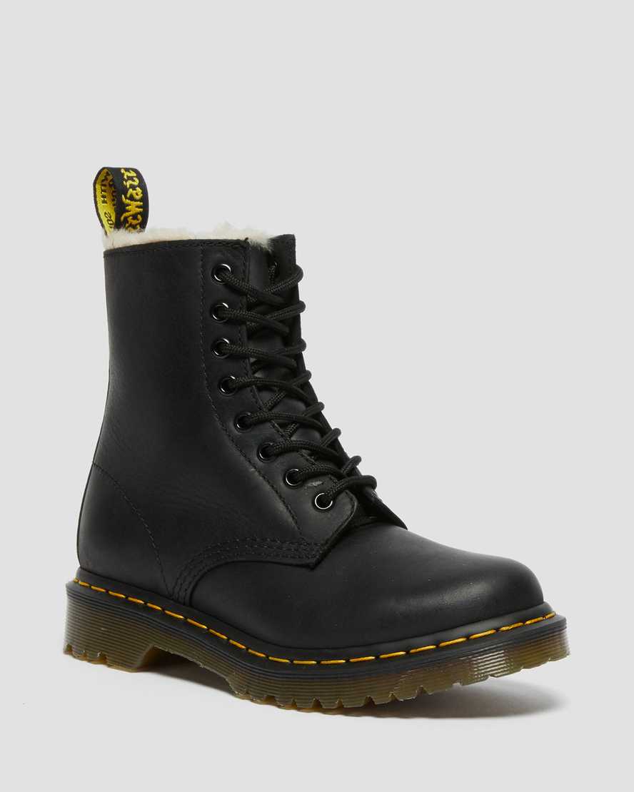Dr. Martens Women's 1460 Serena Faux Fur Lined Leather Lace Up Boots in Black, Size: 6.5