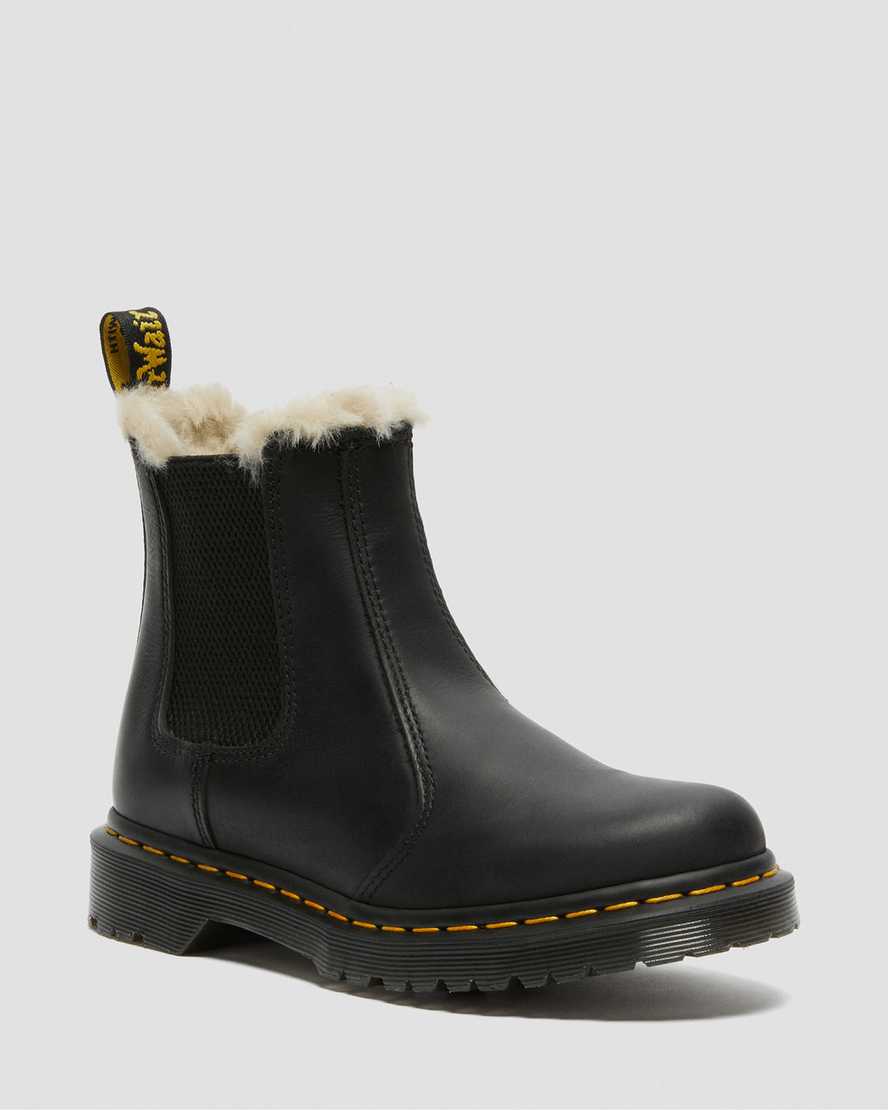 Dr. Martens Women's 2976 Leonore Faux Fur Lined Burnished Chelsea Boots in Black, Size: 7