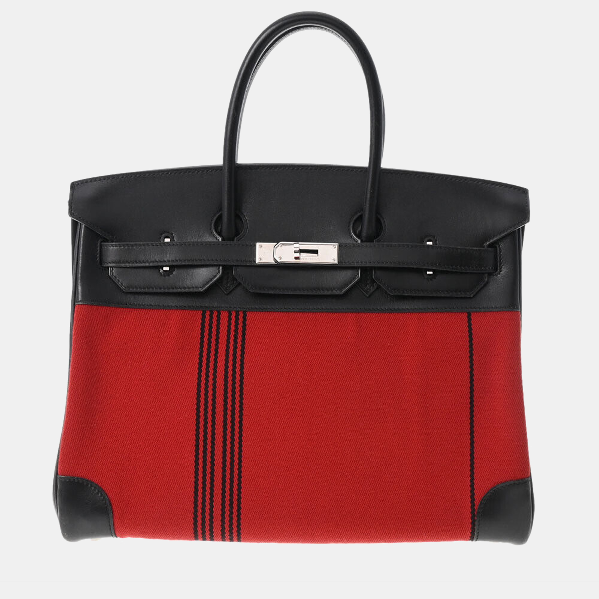 Hermes Black/Red Box Calf Leather Canvas Potamos Palladium Hardware Birkin 35 Bag