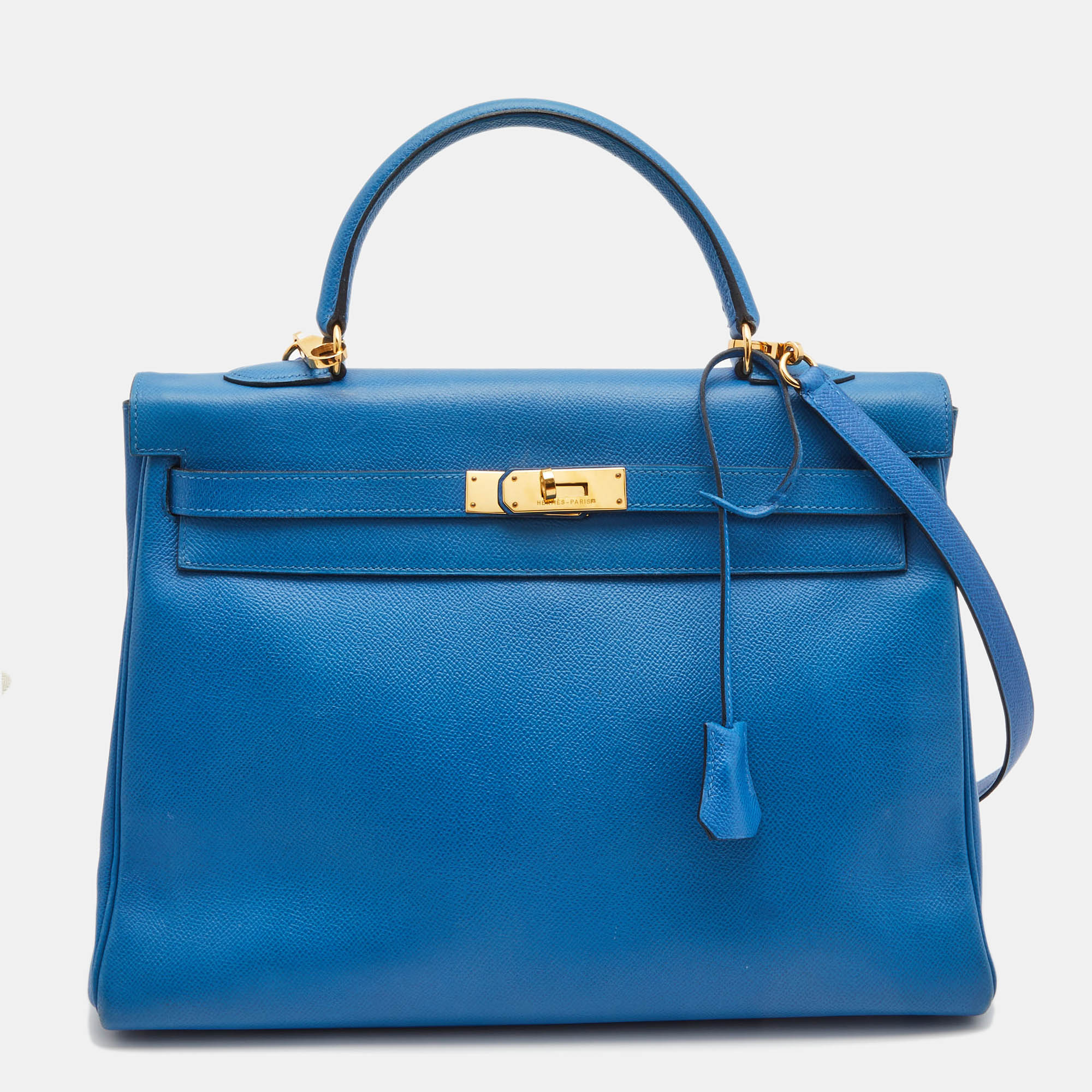 Hermès Bleu Azur Epsom Leather Gold Finish Kelly Retourne 35 Bag