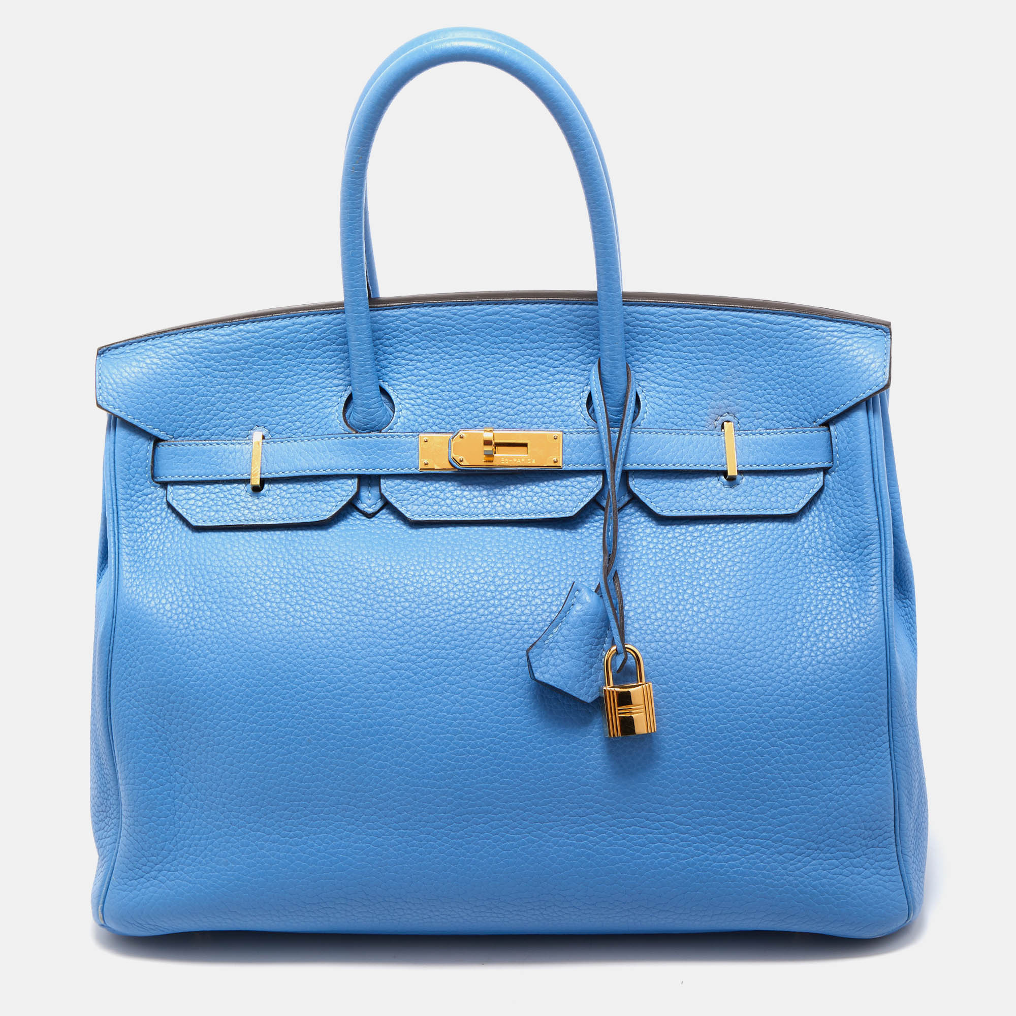 Hermès Bleu Paradis Clemence Leather Gold Finish Birkin 35 Bag