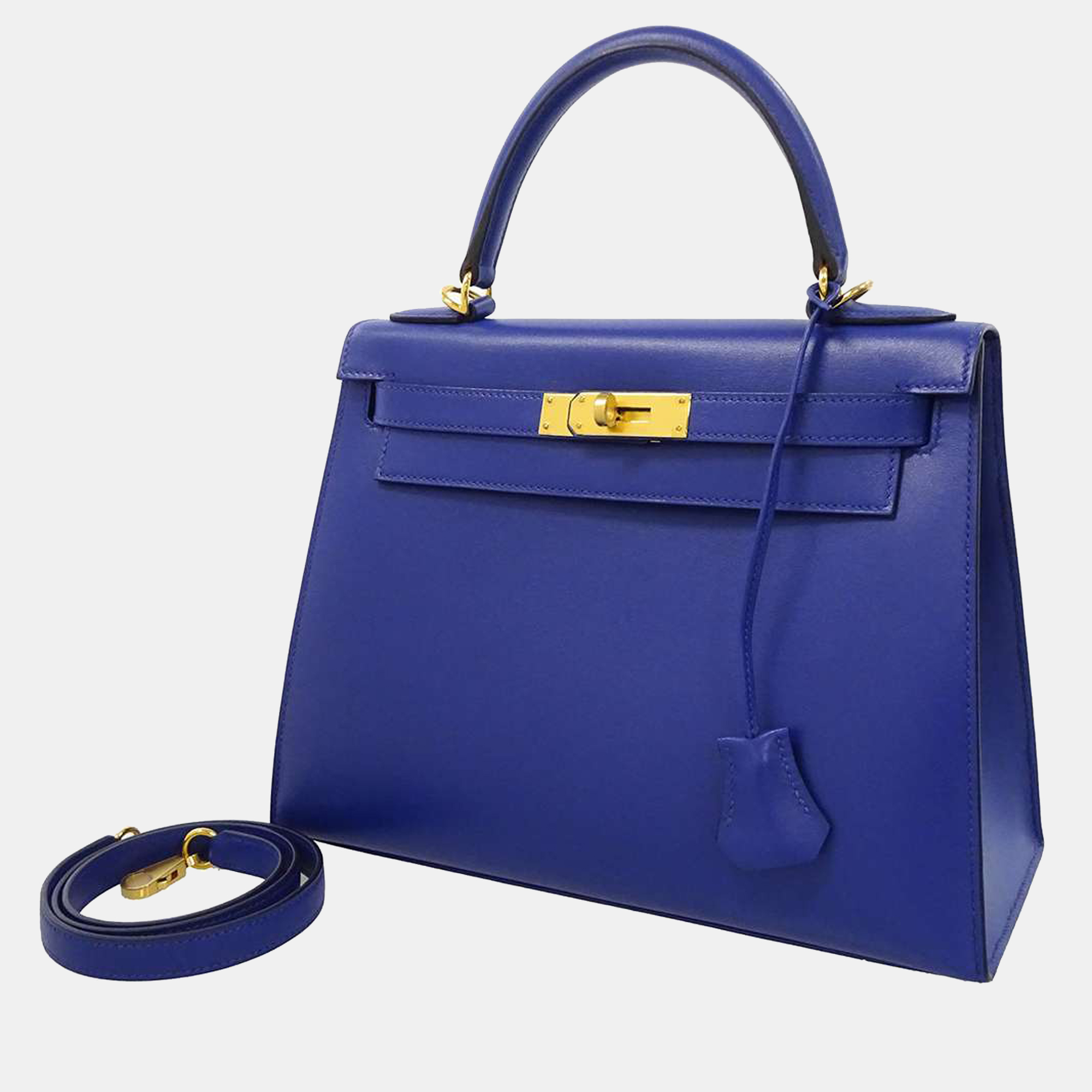 Hermes Blue Electric Tadelakt Leather Kelly Sellier 28 Top Handle Bag
