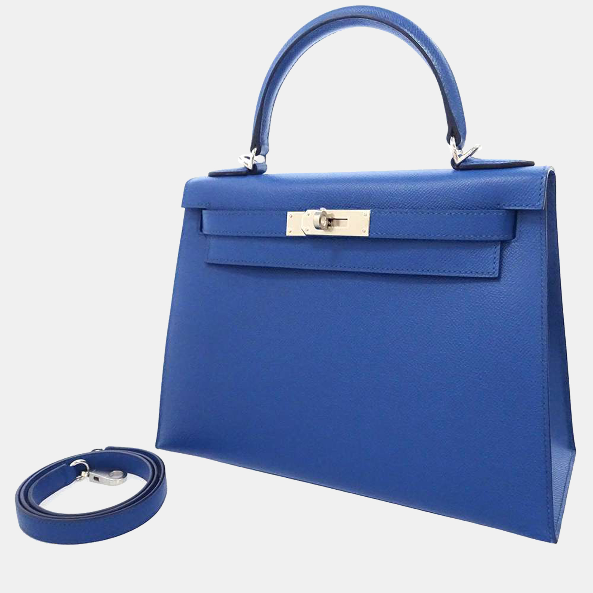 Hermes Blue France Epsom Leather Kelly 28 Tote Bag