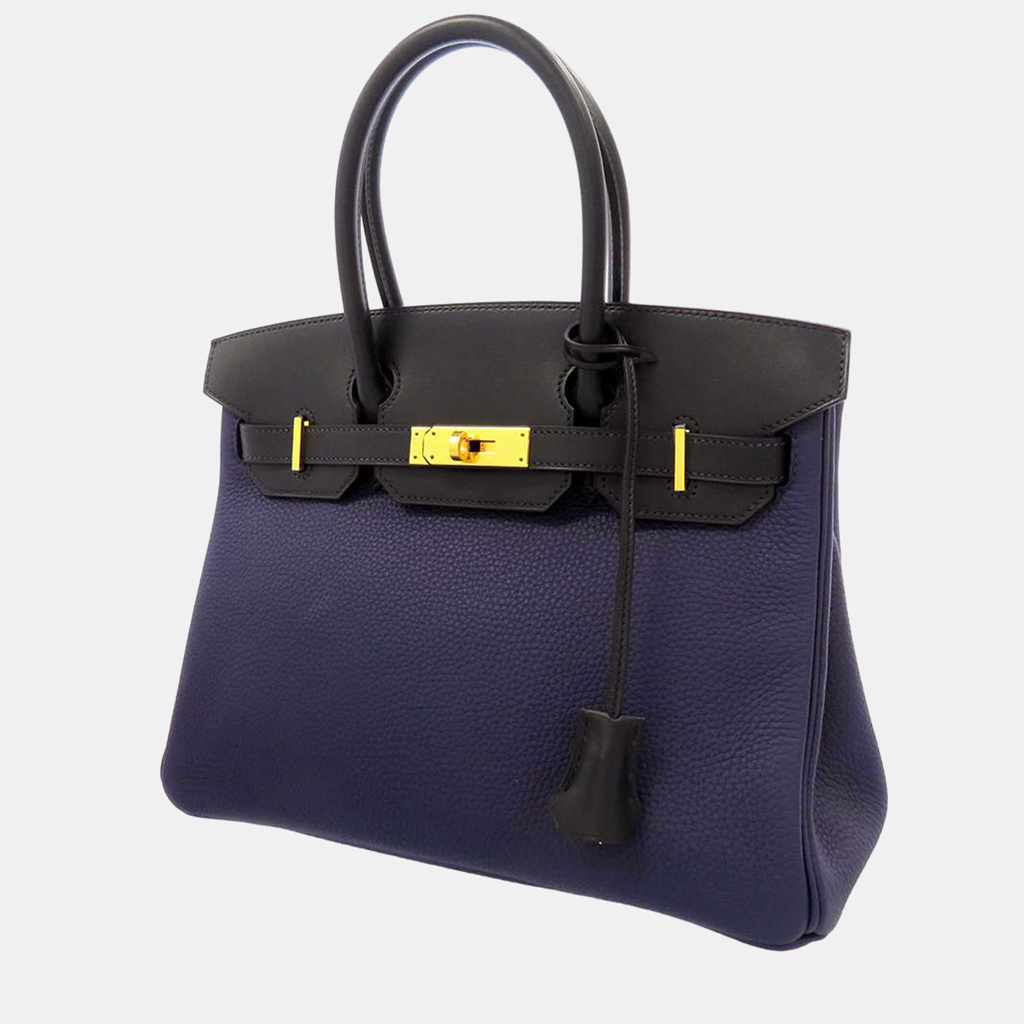 Hermes Blue/Black Taurillon Clemence Leather Gold Hardware Touch Birkin 30 Bag