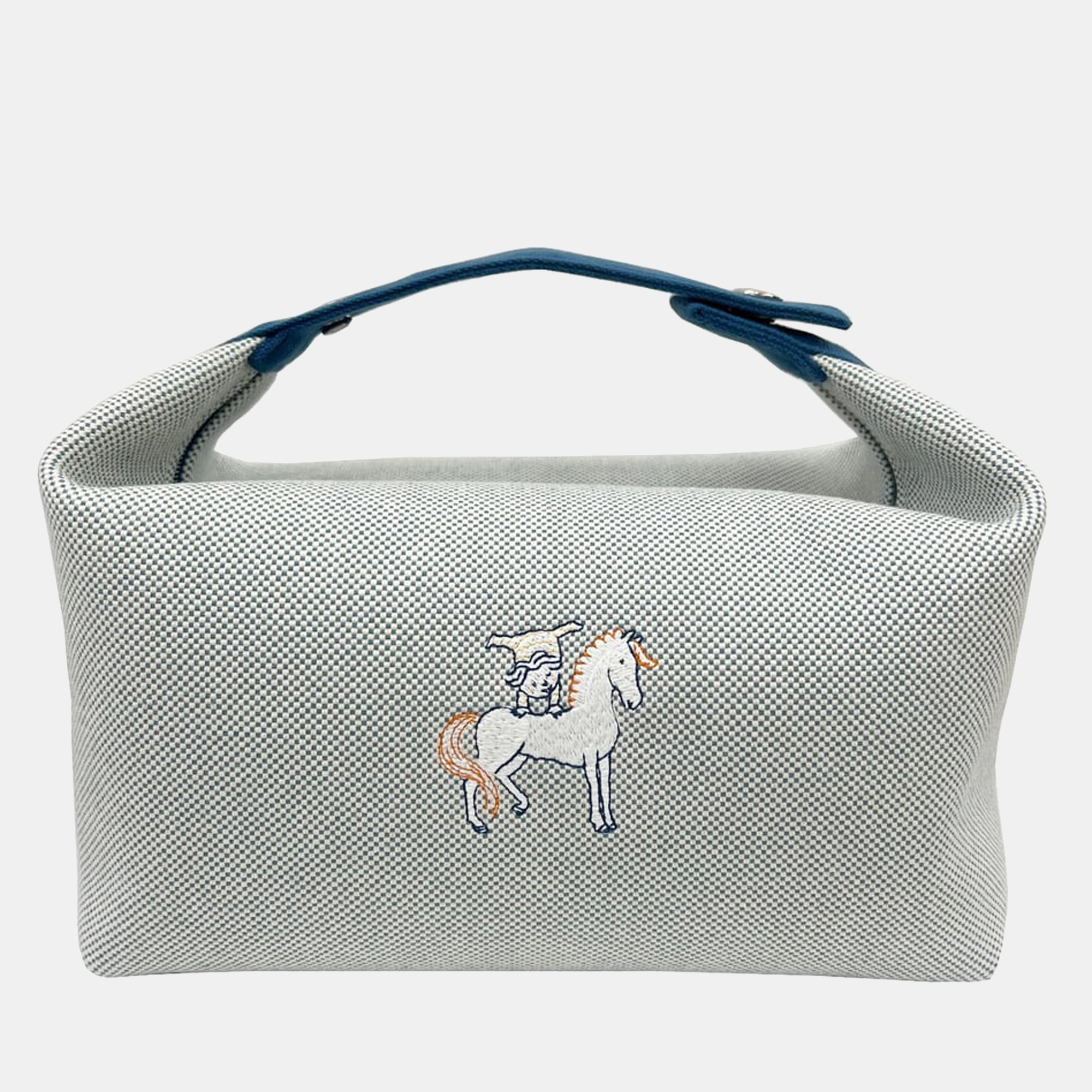 Hermes Brid A Blue GM Cabriole Vanity Super Rare Mini Bag Lightweight Embroidery Horse Baby New