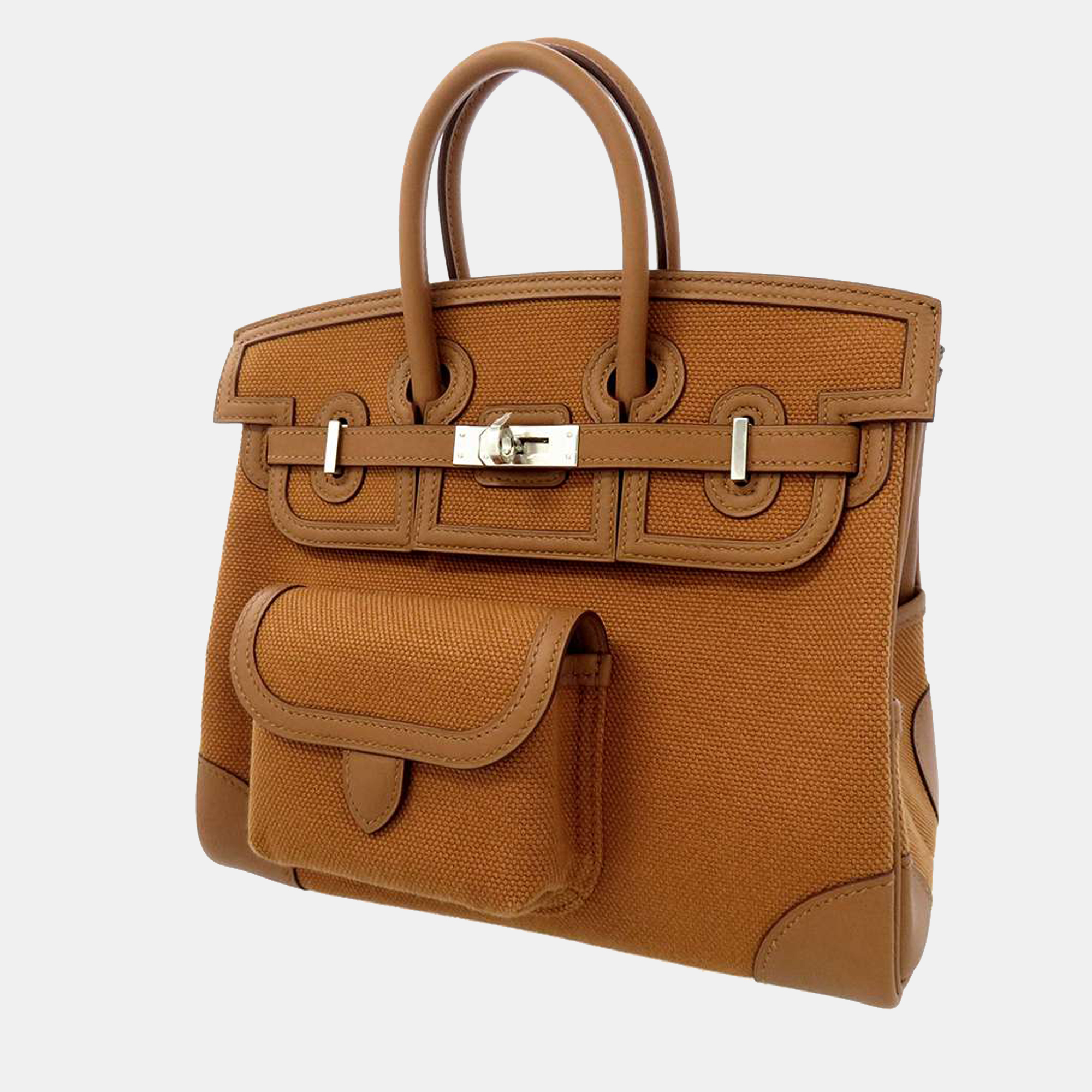 Hermes Gold Toile Canvas and Swift Leather Palladium Plated Hardware Birkin Cargo 25 Tote Bag