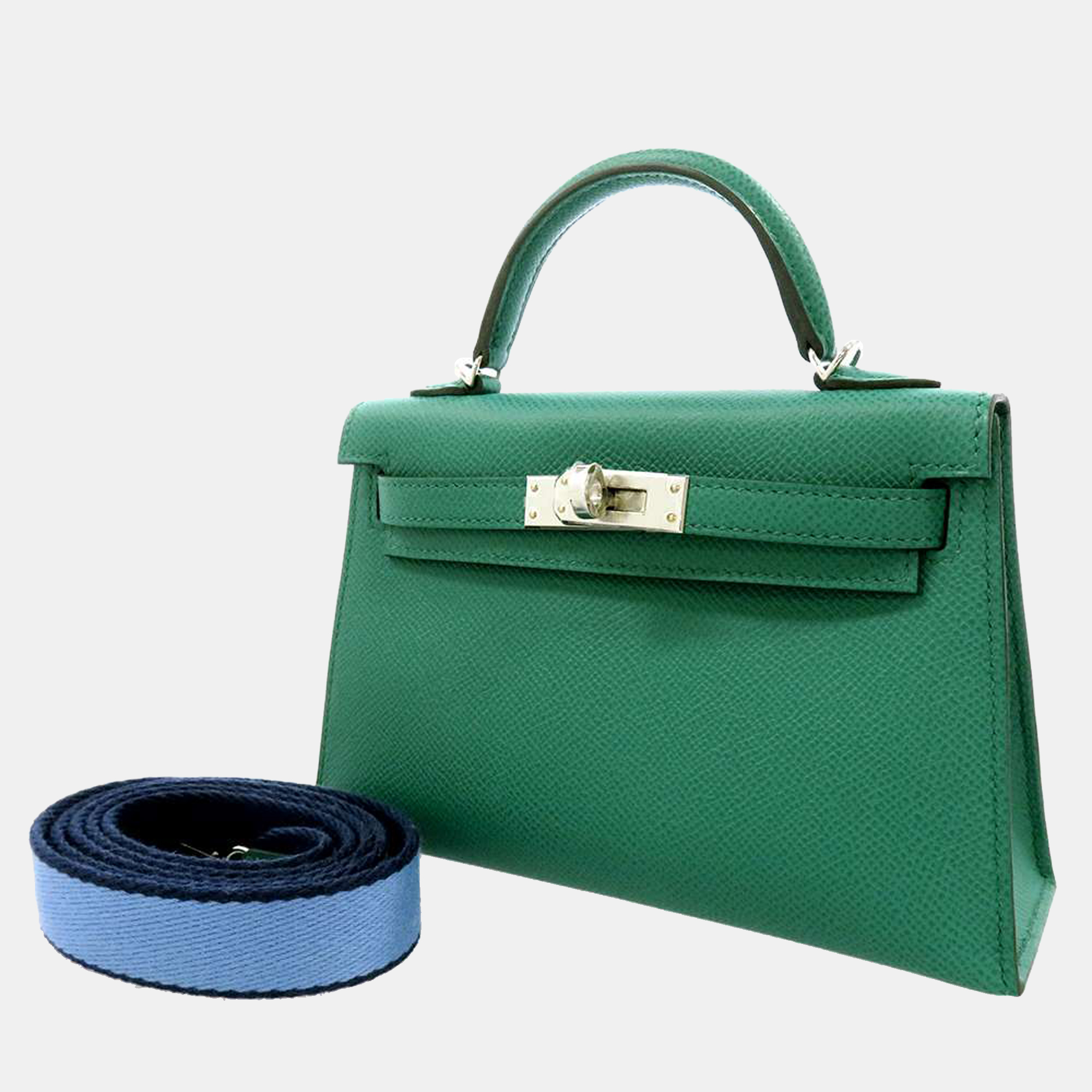Hermes Green Epsom Leather Palladium Hardware Kelly Mini II Top Handle Bag