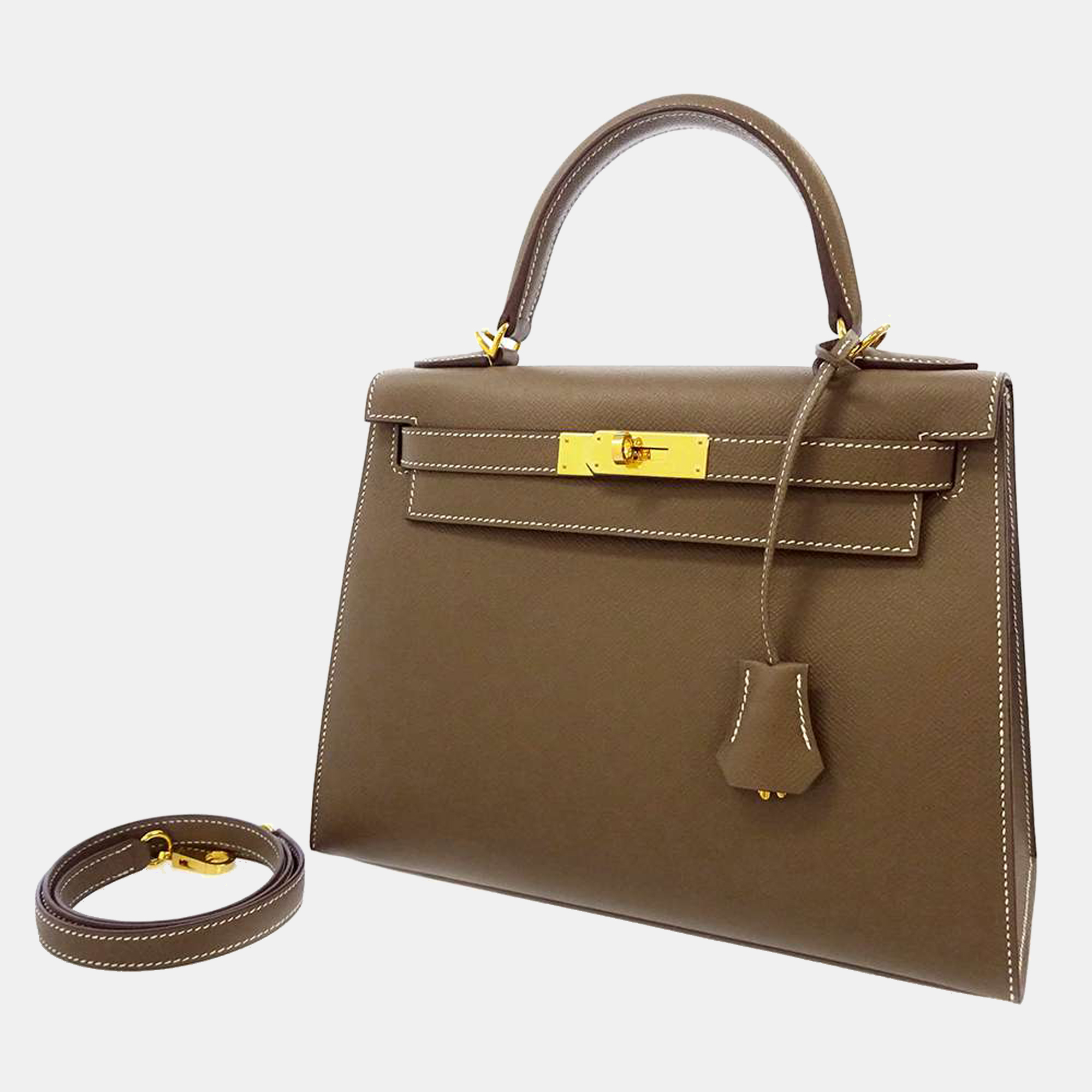 Hermes Grey Epsom Leather Gold Hardware Kelly Sellier 28 Bag