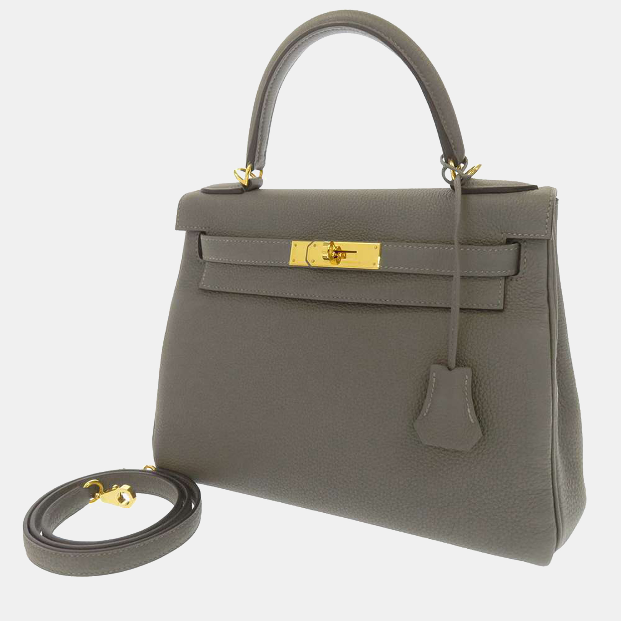 Hermes Gris Meyer Togo Leather Kelly 28 Top Handle Bag