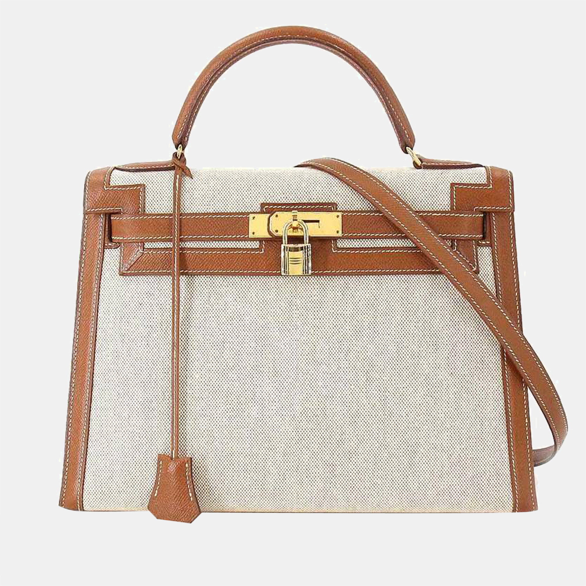 Hermes Kelly 32 2way hand shoulder bag toile ash Couchbel Epson natural gold X stamp outside sewing metal fittings