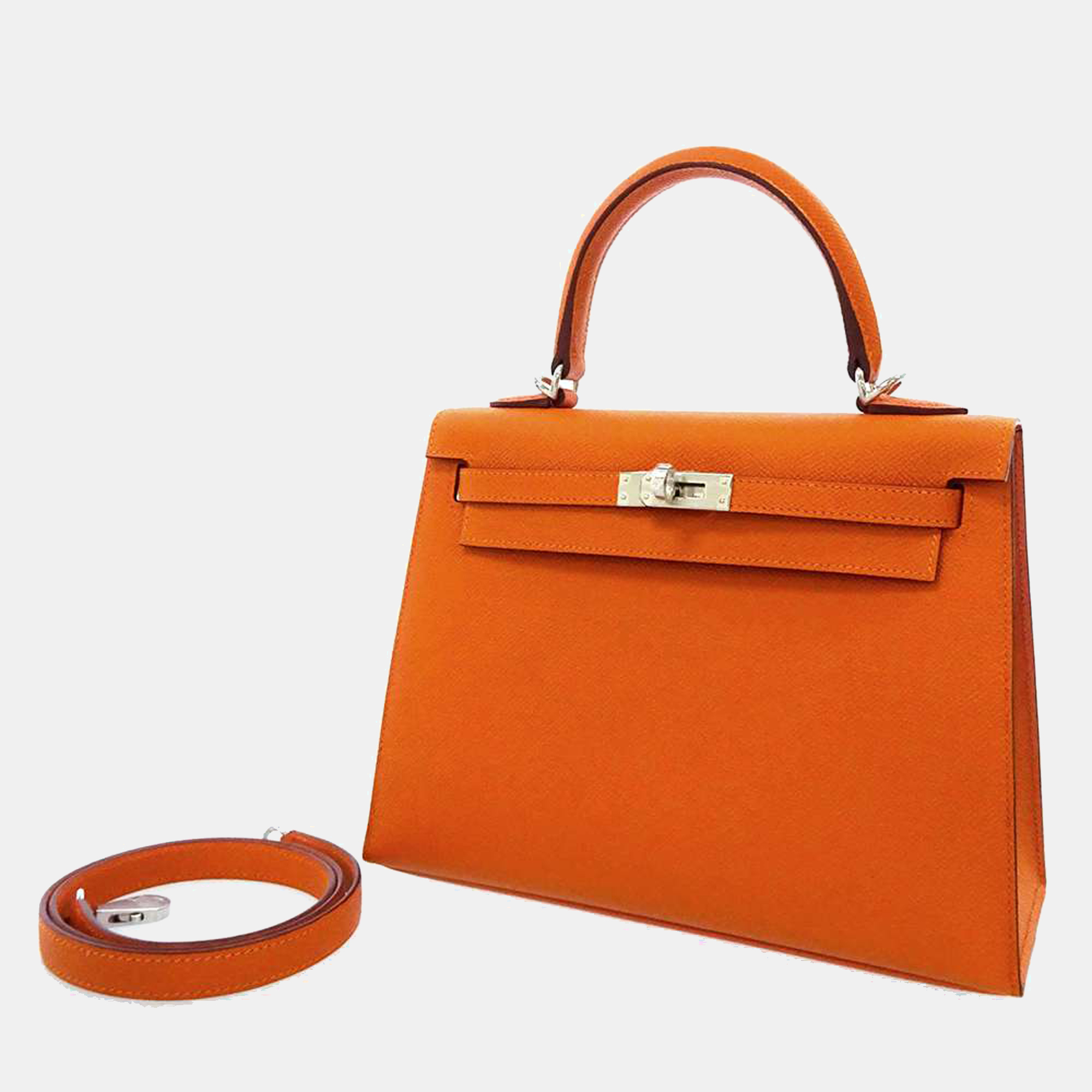Hermes Orange Epsom Leather Palladium Hardware Kelly Sellier 25 Bag