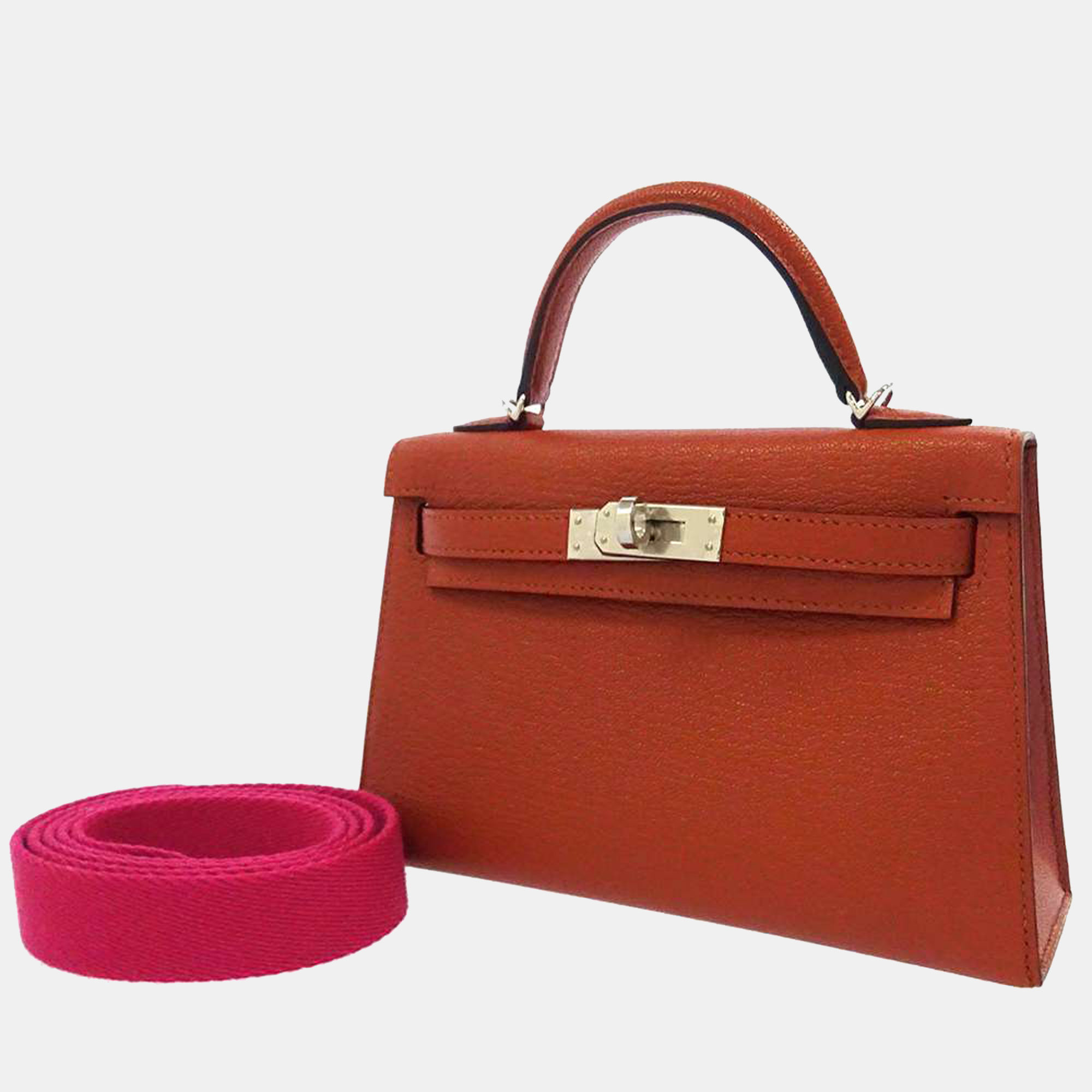 Hermes Orange Mexico Chevre Mysore Goatskin Leather Mini Kelly Top Handle Bag